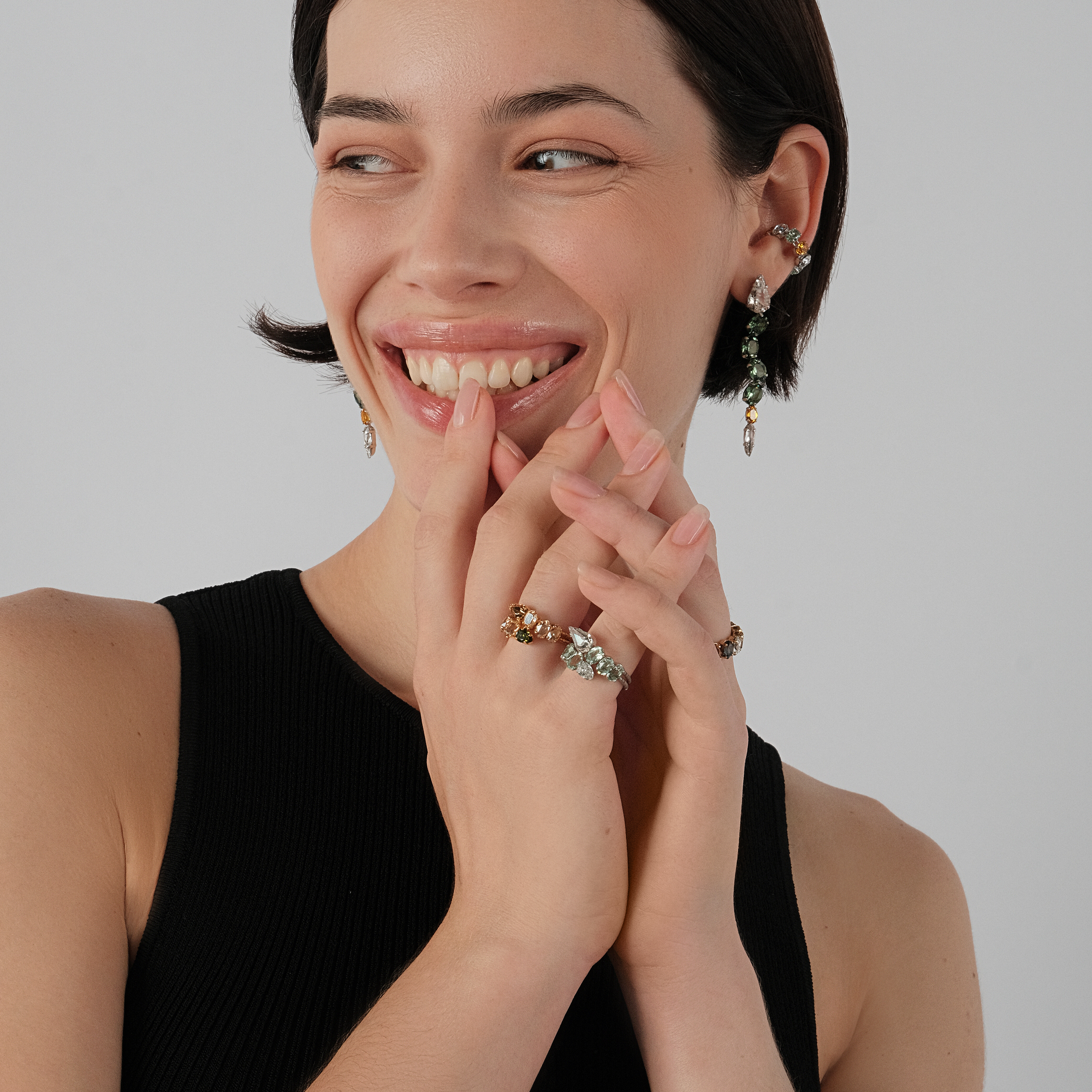Серебристый кафф с кристаллами Swarovski Yellow Snake