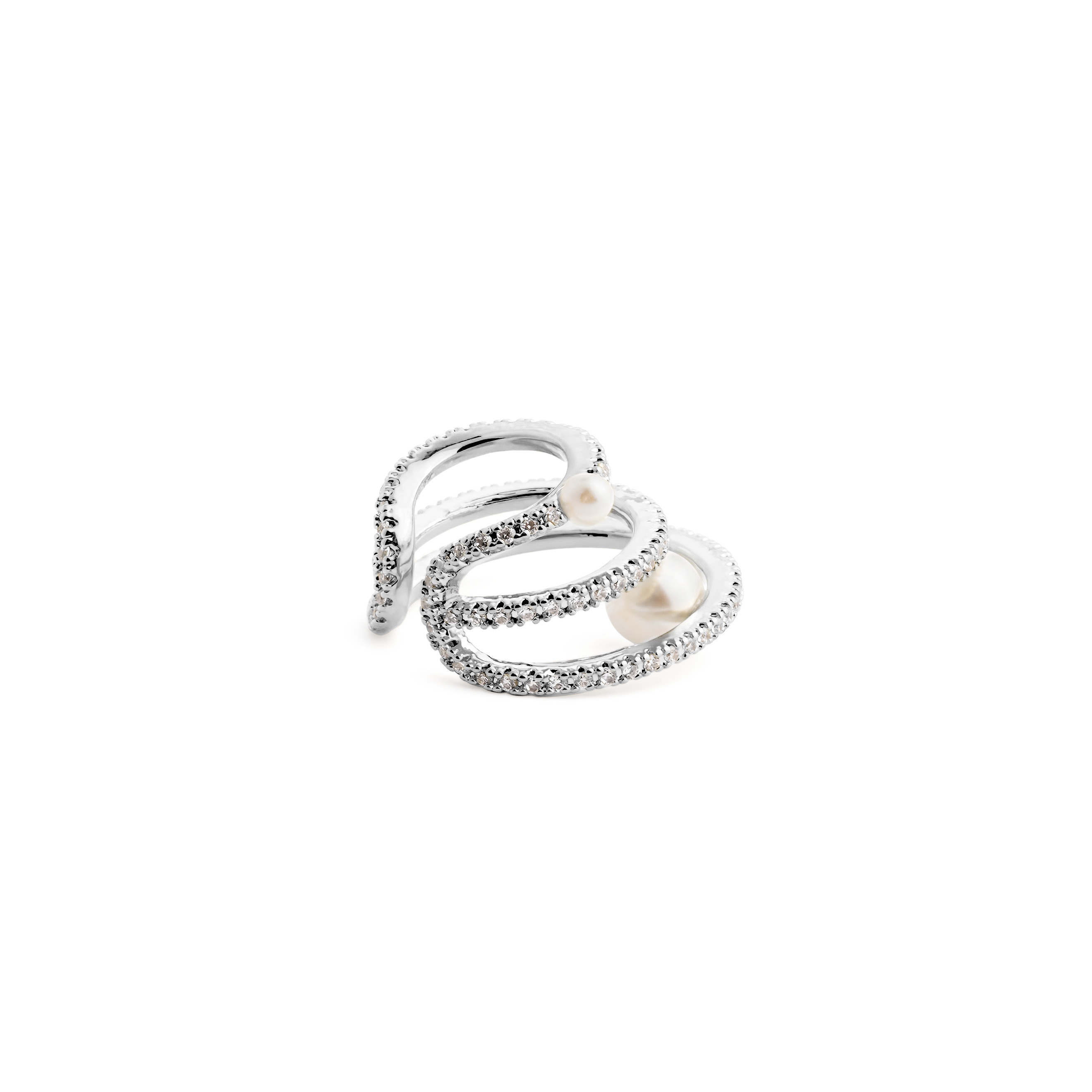 Layered cuff with pearl beads and crystals