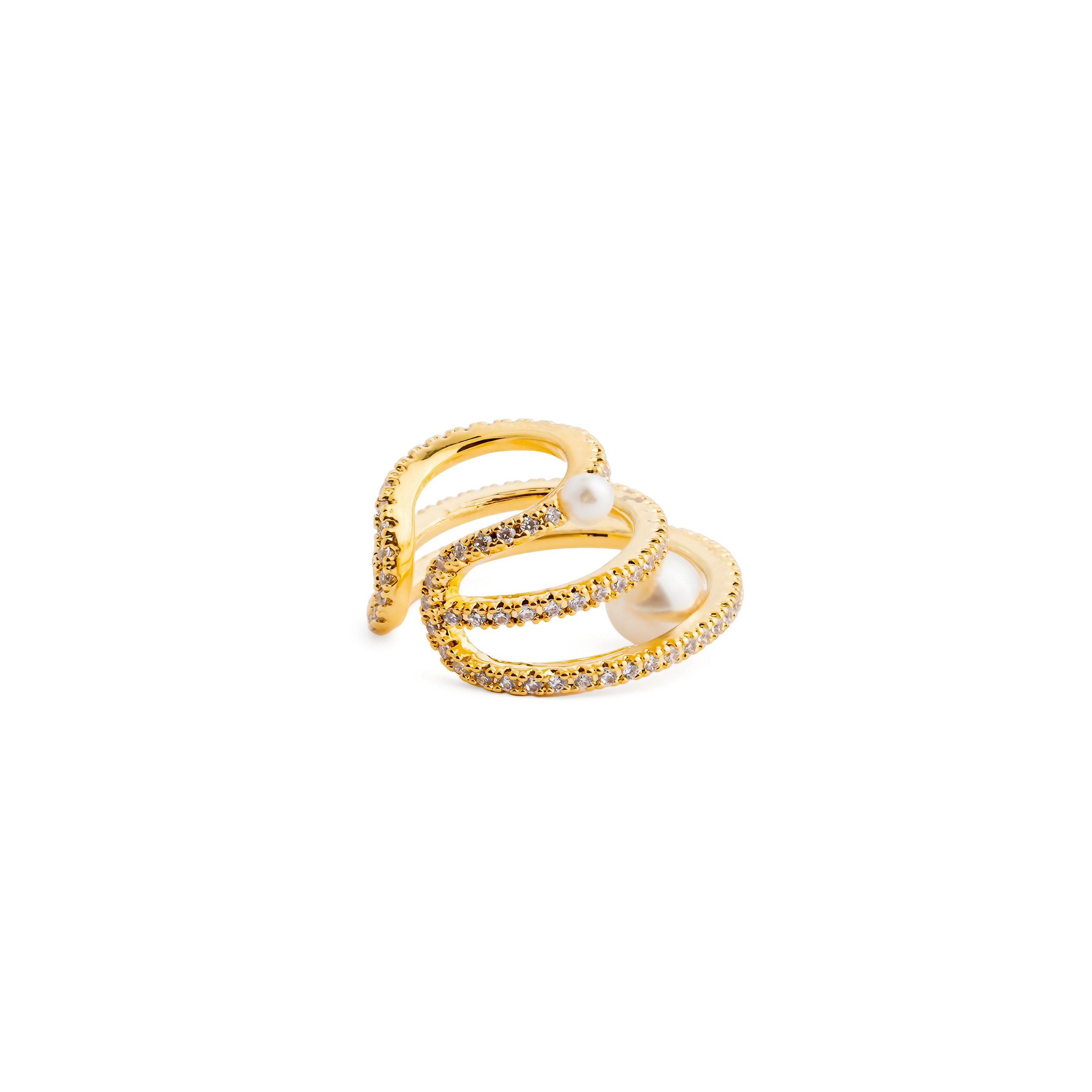Multi-layered  cuff with pearl beads and crystals