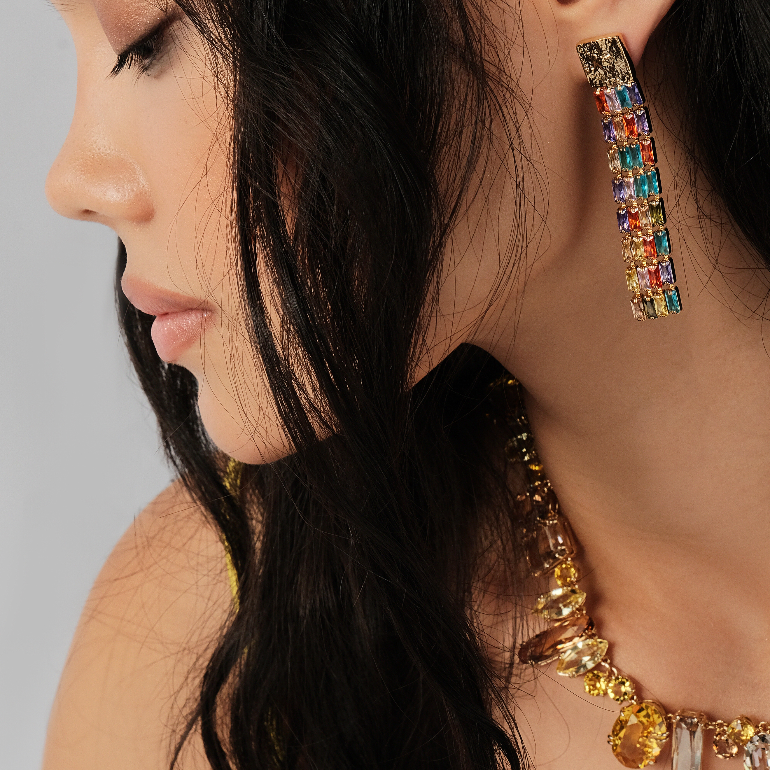 Chandelier earrings with rainbow crystals