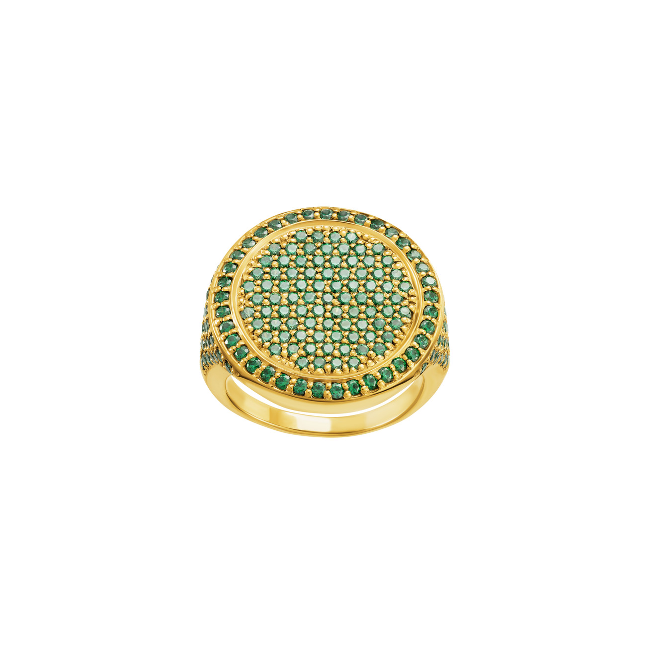 Jewlia Позолоченная печатка-круг с зелеными кристаллами
