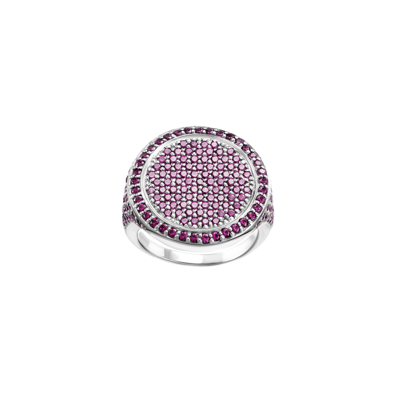 Jewlia Серебристая печатка-круг с розовыми кристаллами jewlia позолоченная печатка круг с зелеными кристаллами