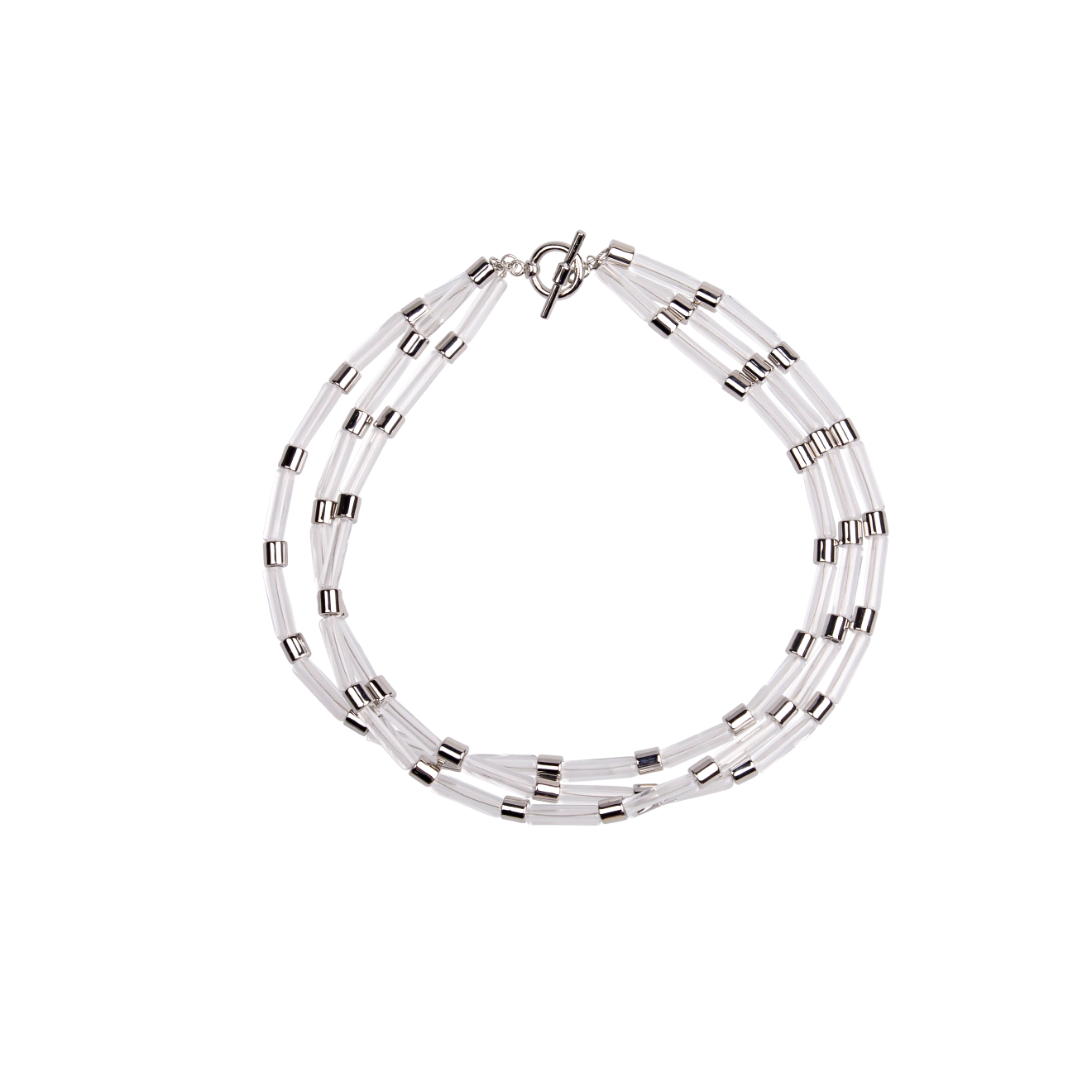 triple necklace with transparent cylinders