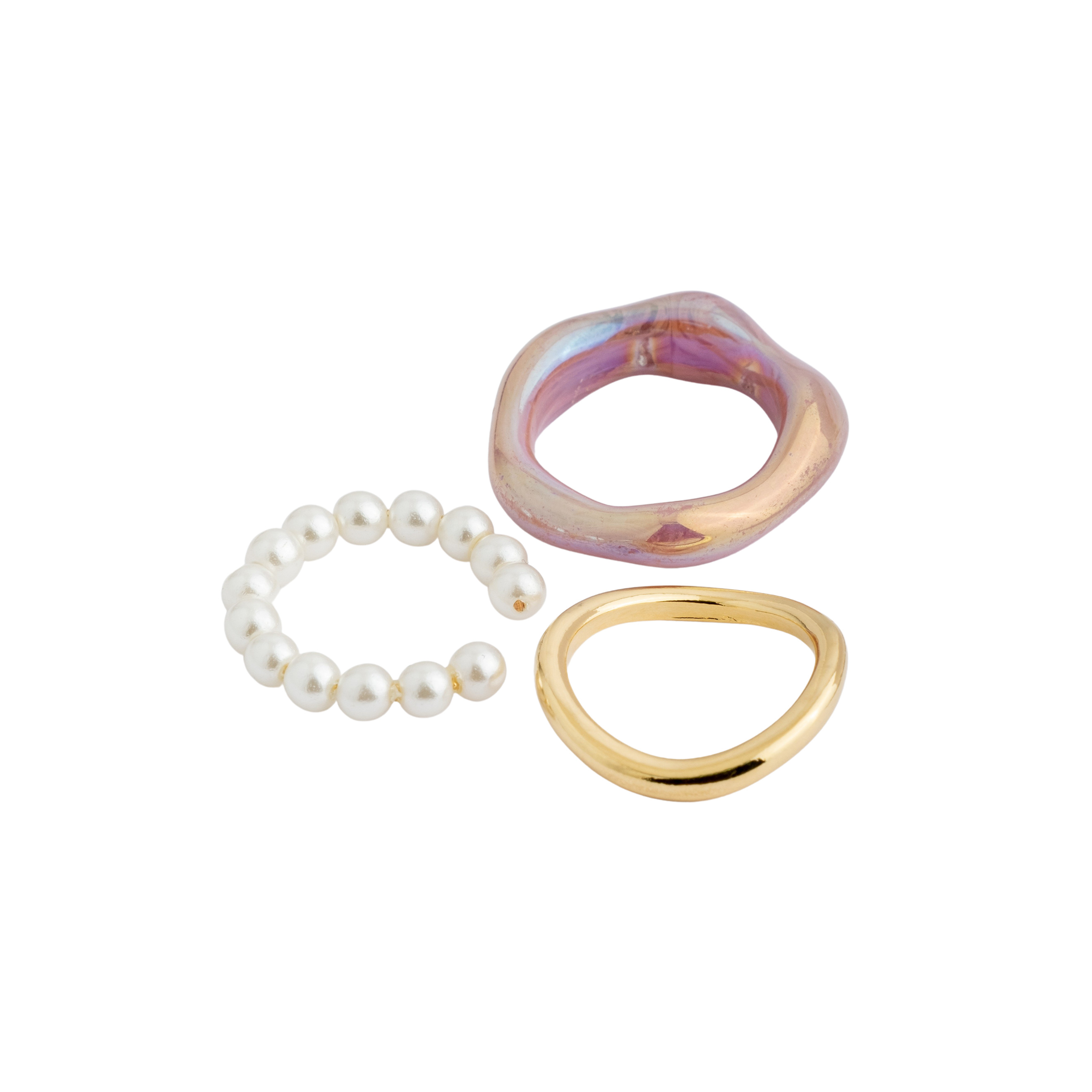 Set of three rings with pearl beads