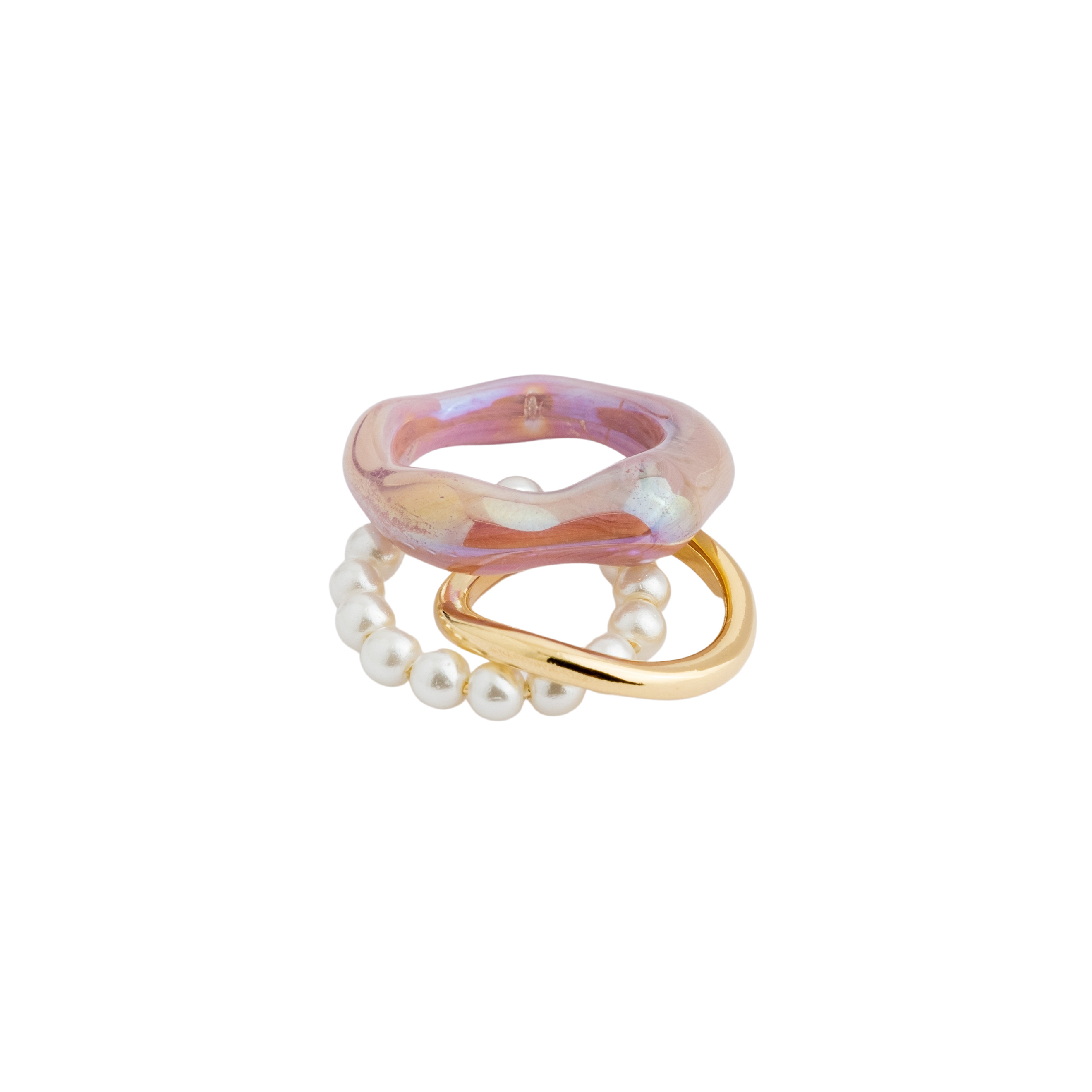 Set of three rings with pearl beads