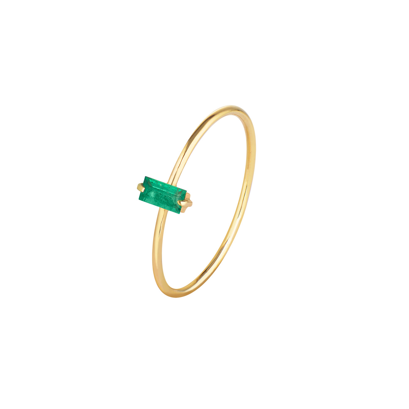 Moonka Тонкое золотое кольцо-проволока с изумрудом тонкое золотое кольцо два сердца 017128 15