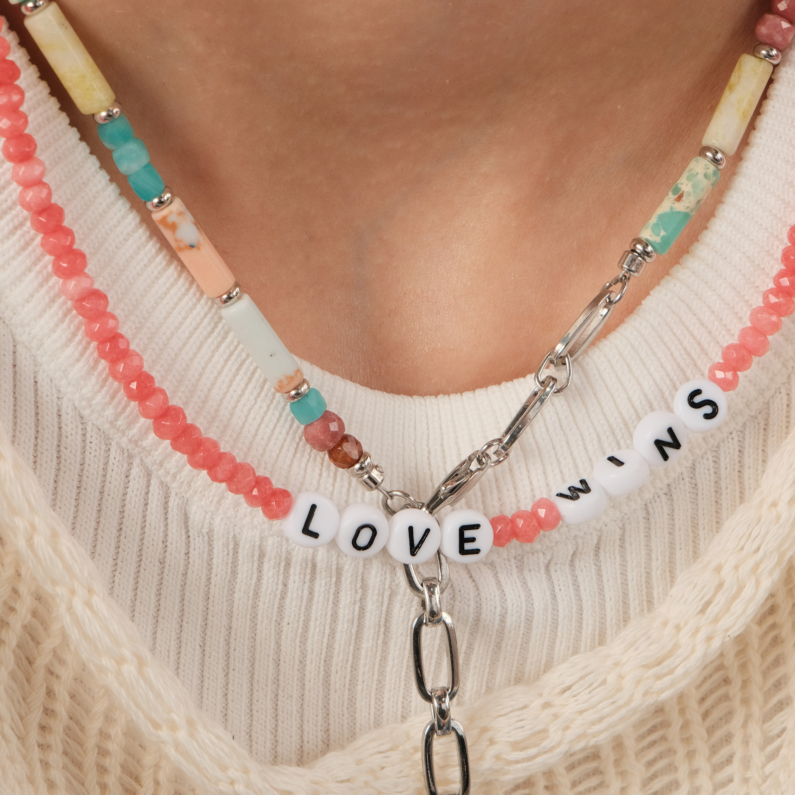 Love wins necklace with rose quartz