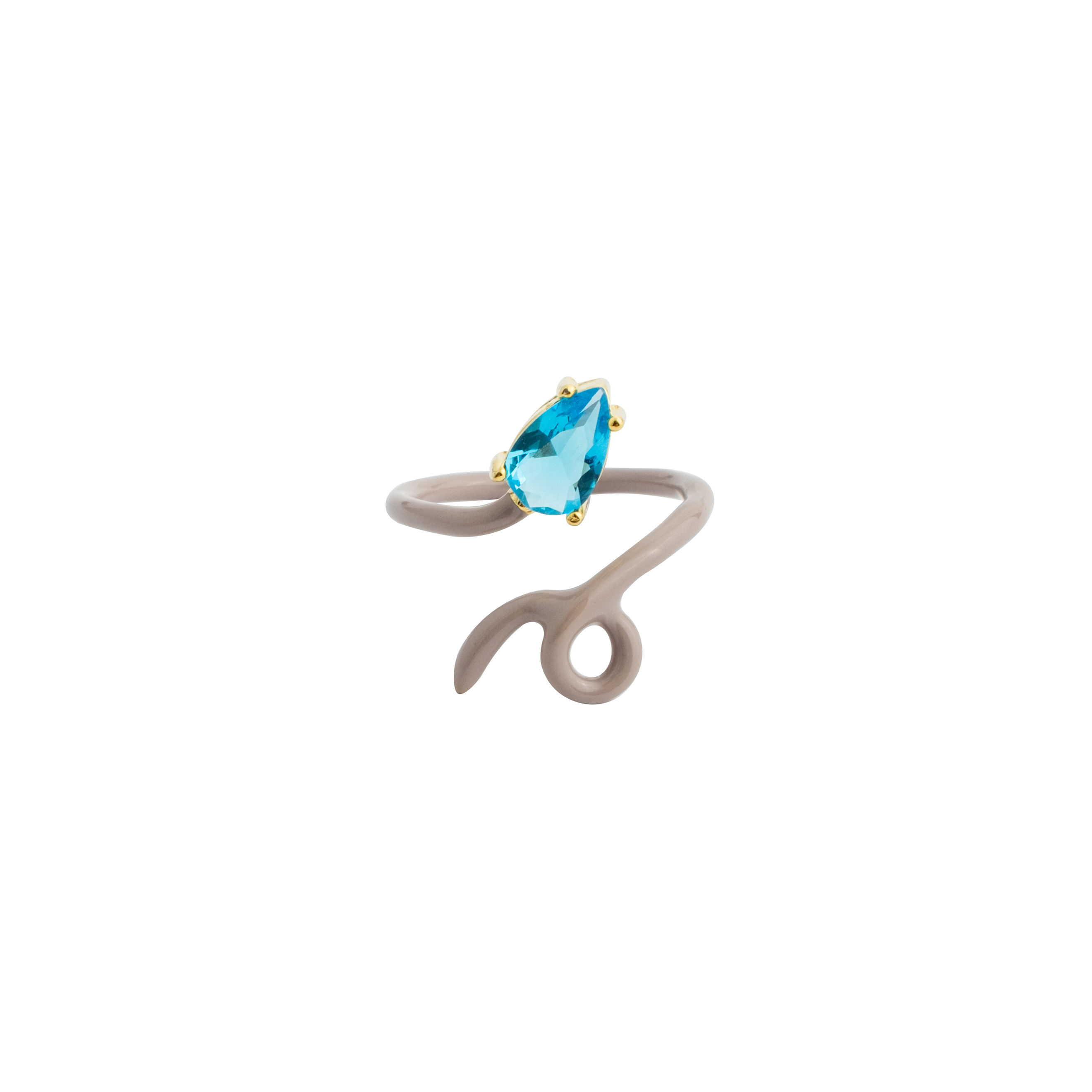 Curved brown ring with blue crystal