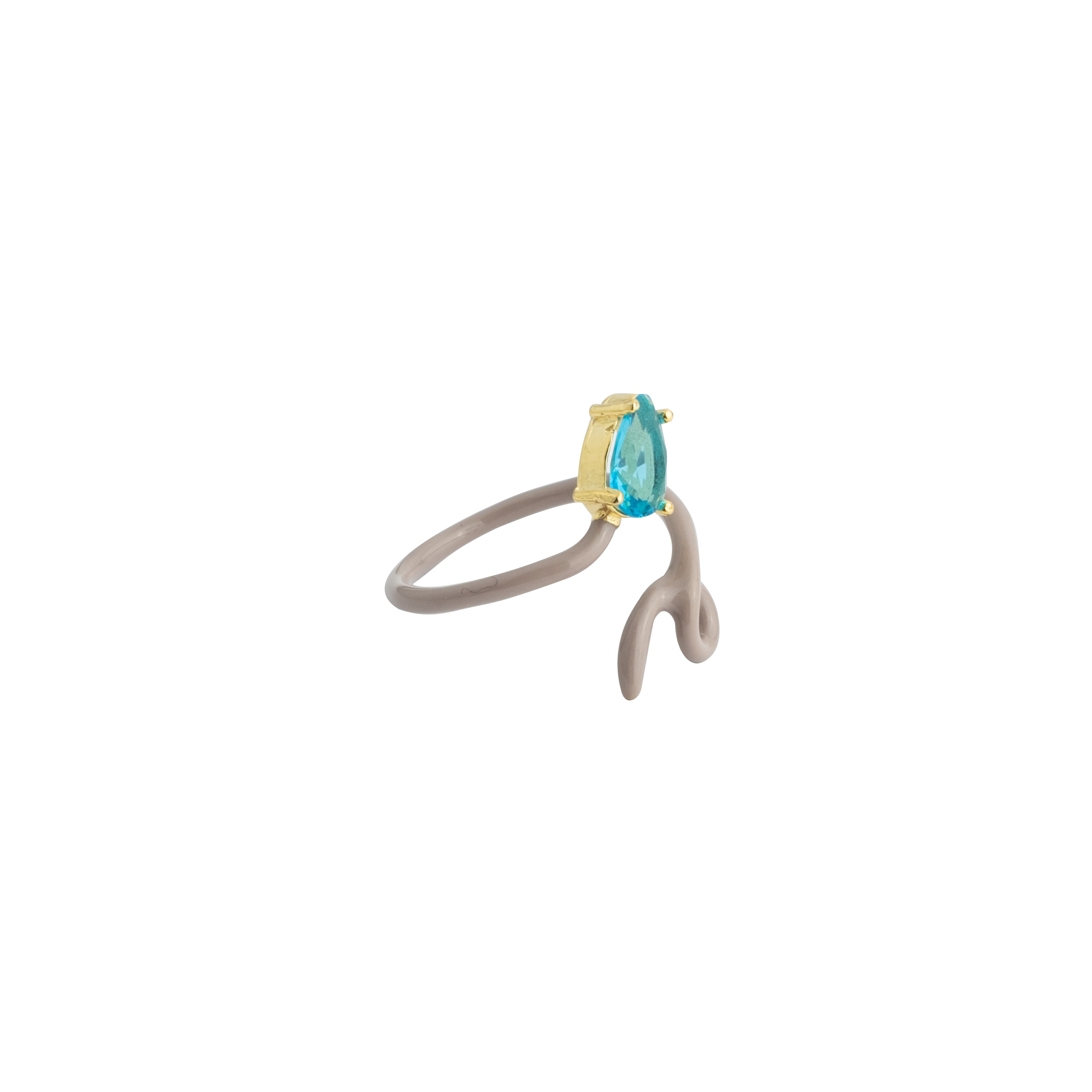 Curved brown ring with blue crystal