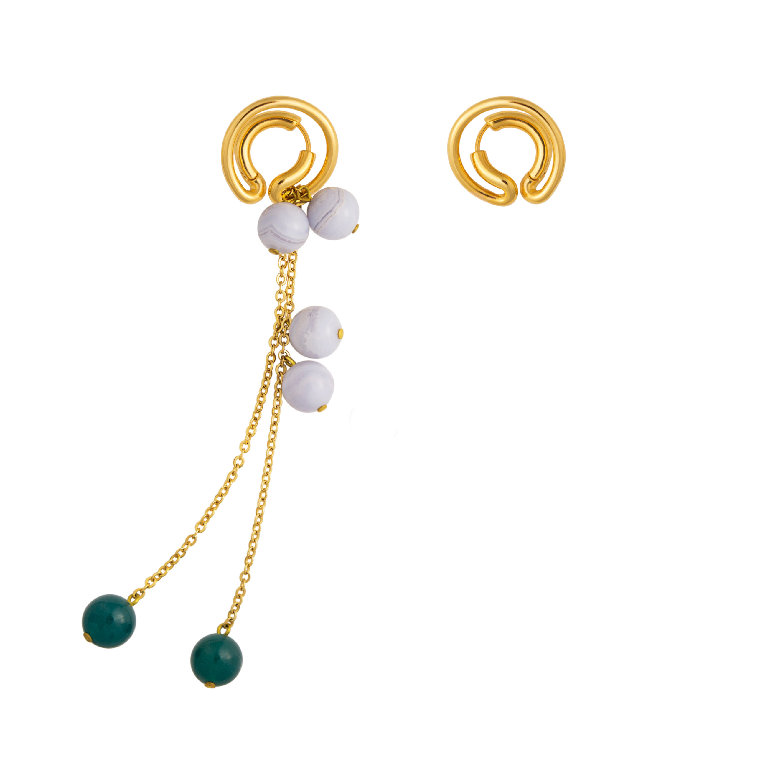 Gold-plated earrings with green and blue agate