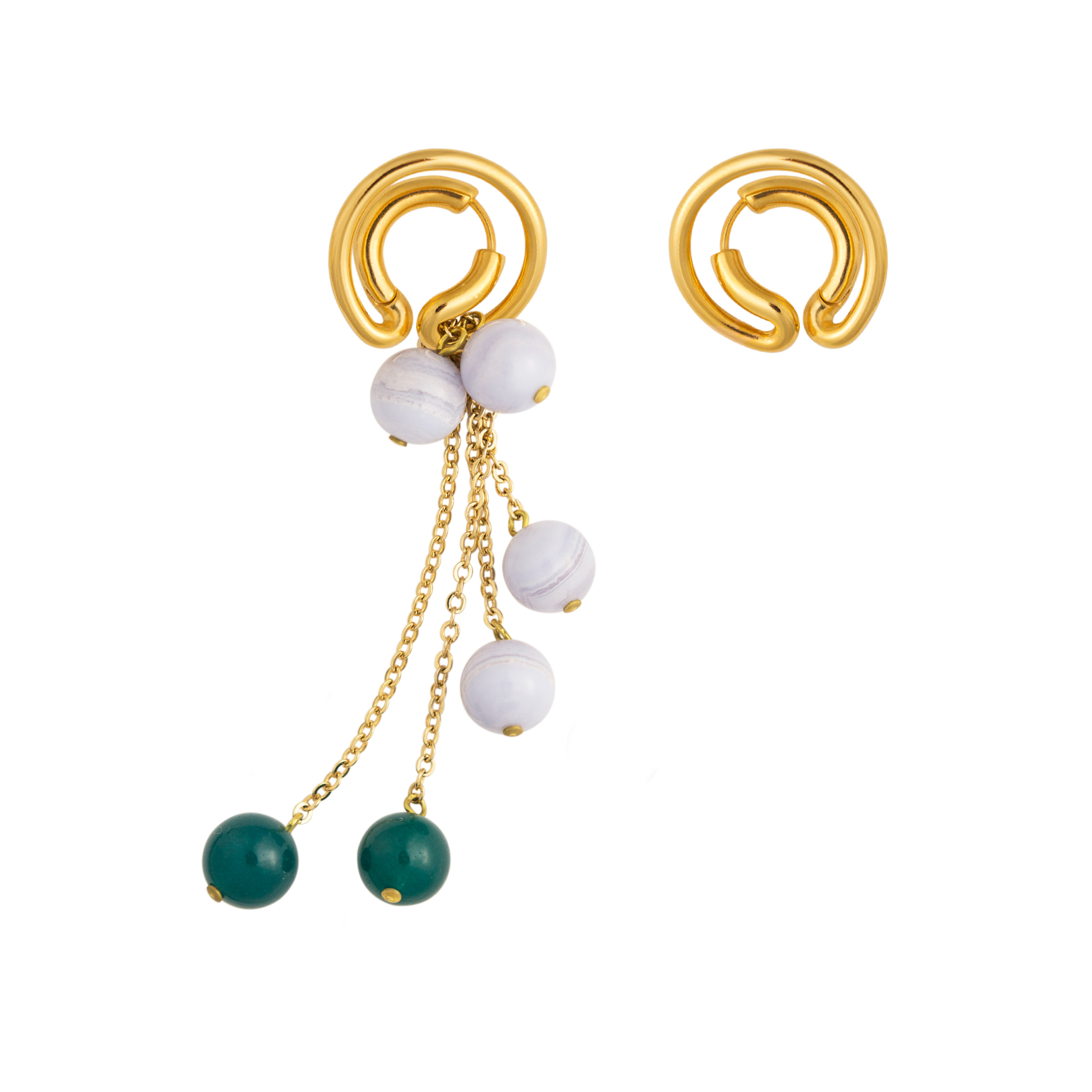 Gold-plated earrings with green and blue agate