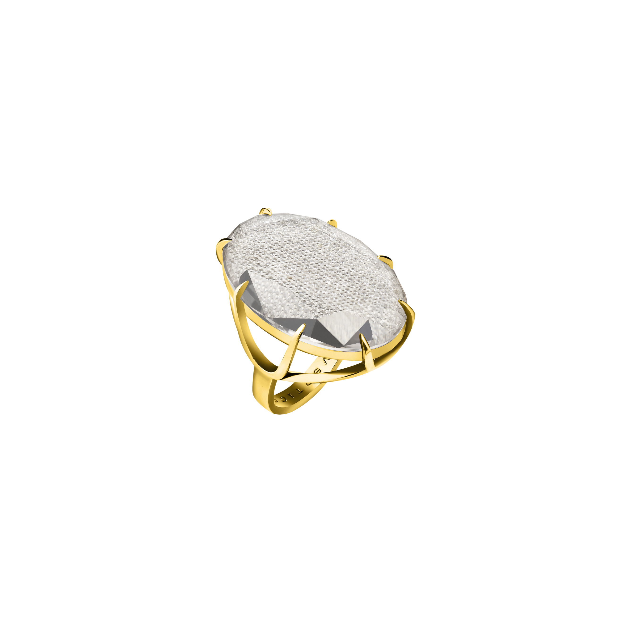 Кольцо VERNATIO gold, серебро 925, позолота 24К, фианит 2,4 ct, прозрачный кварц 5,87ct