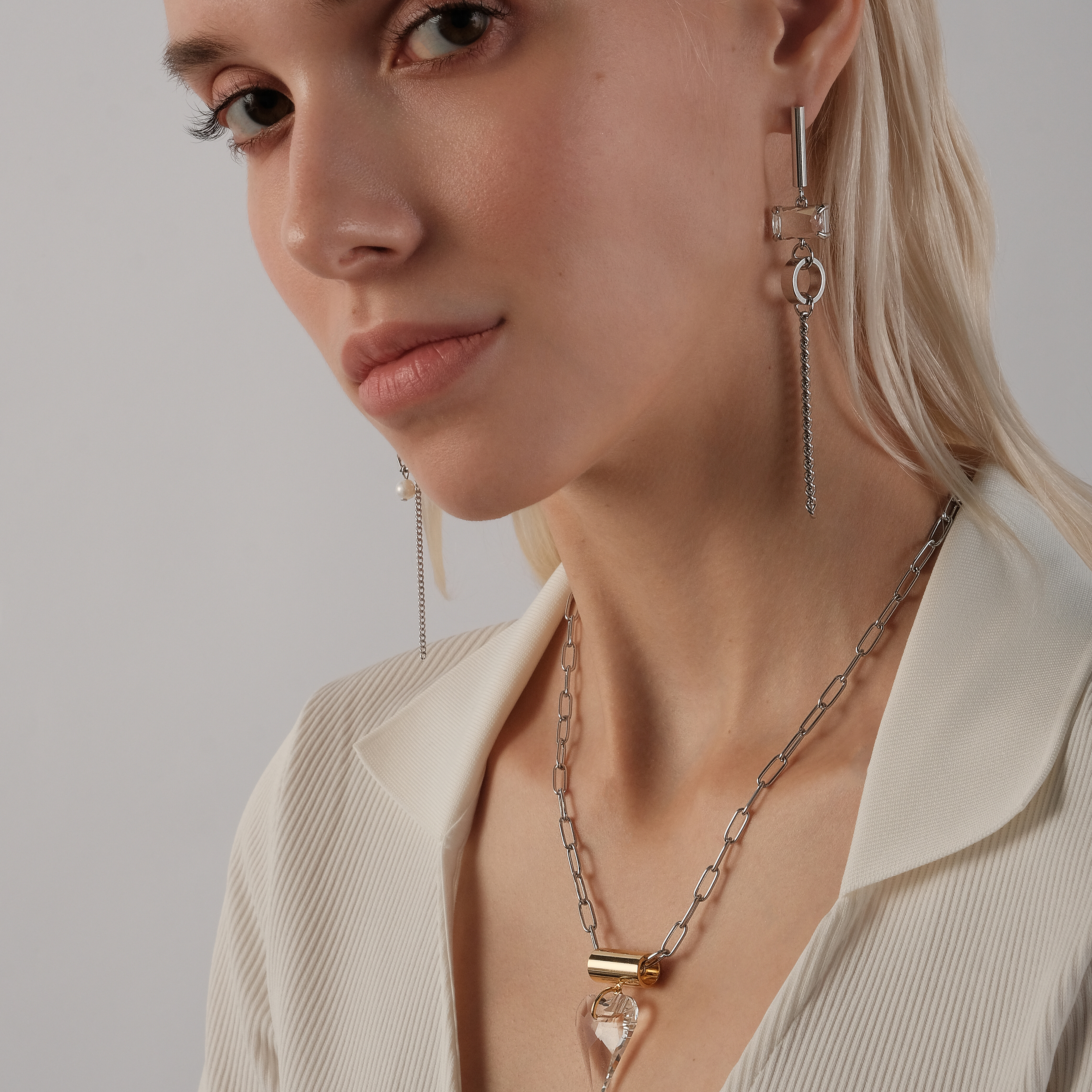 earrings with crystals and chains