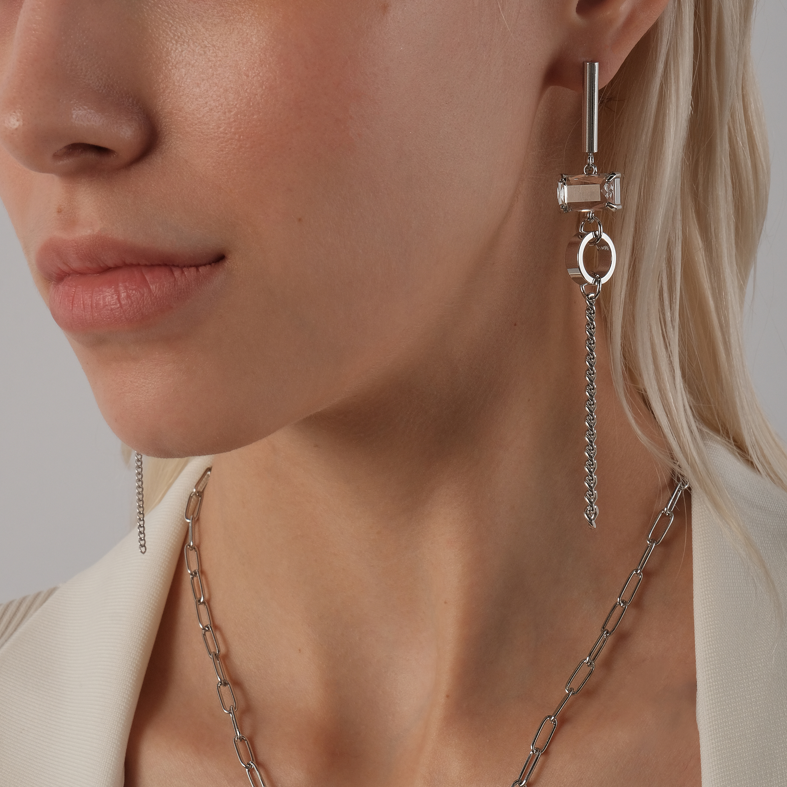 earrings with crystals and chains