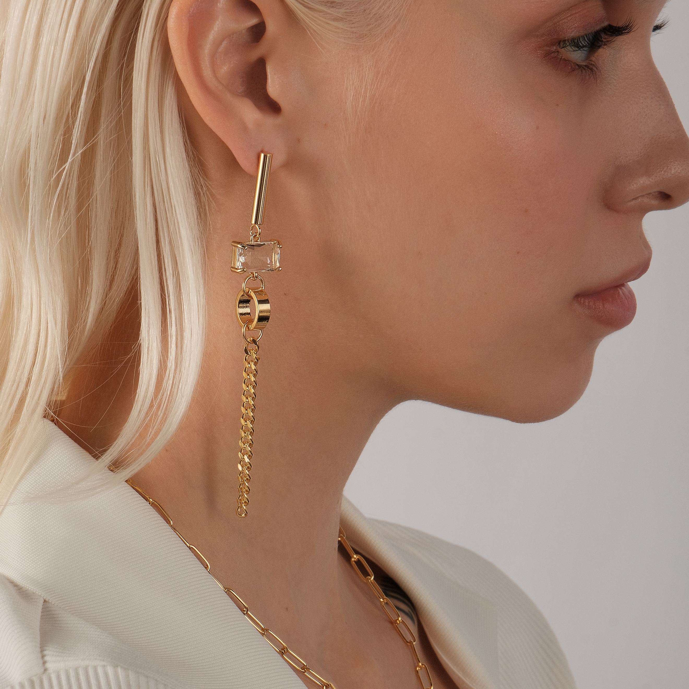 earrings with crystals and chains