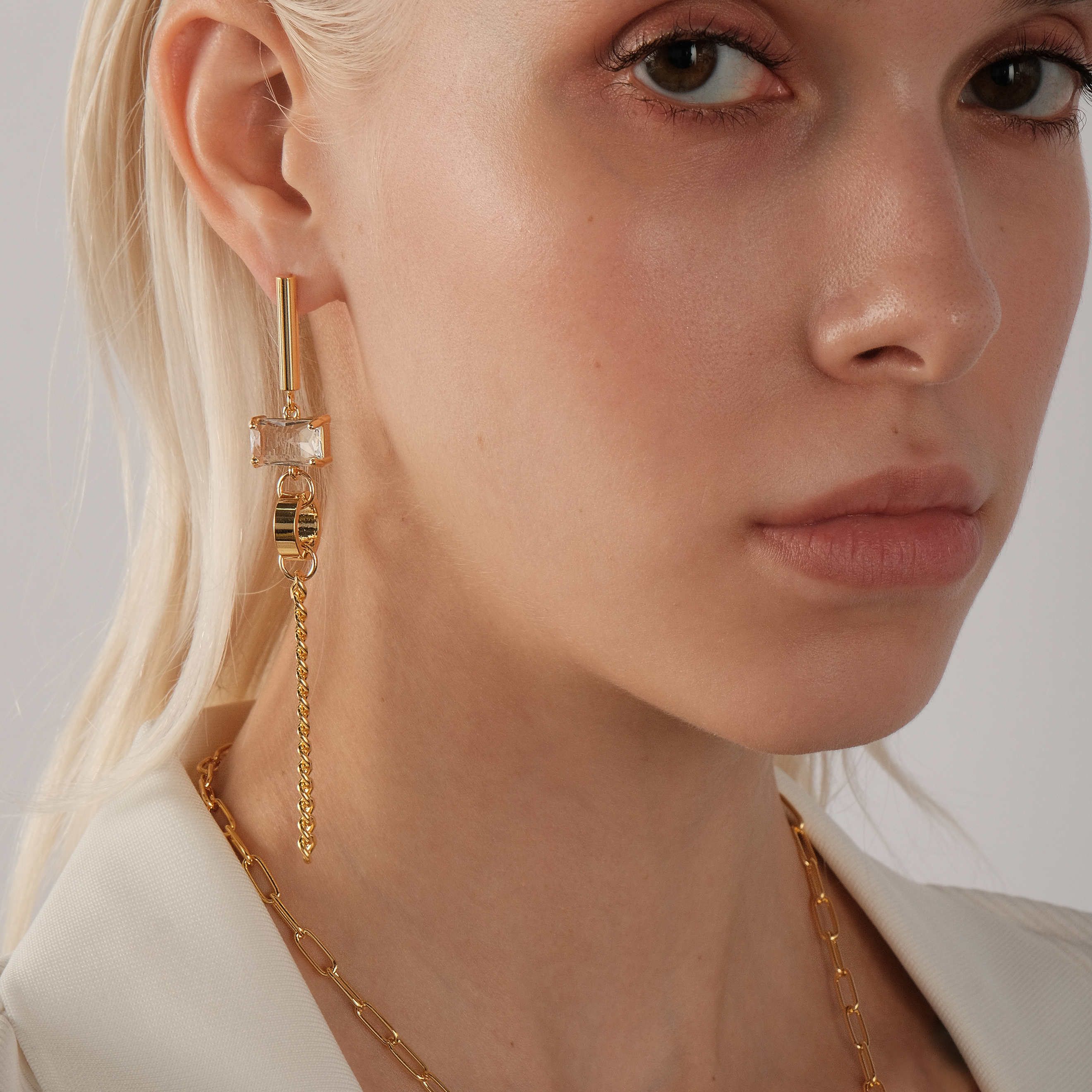 earrings with crystals and chains