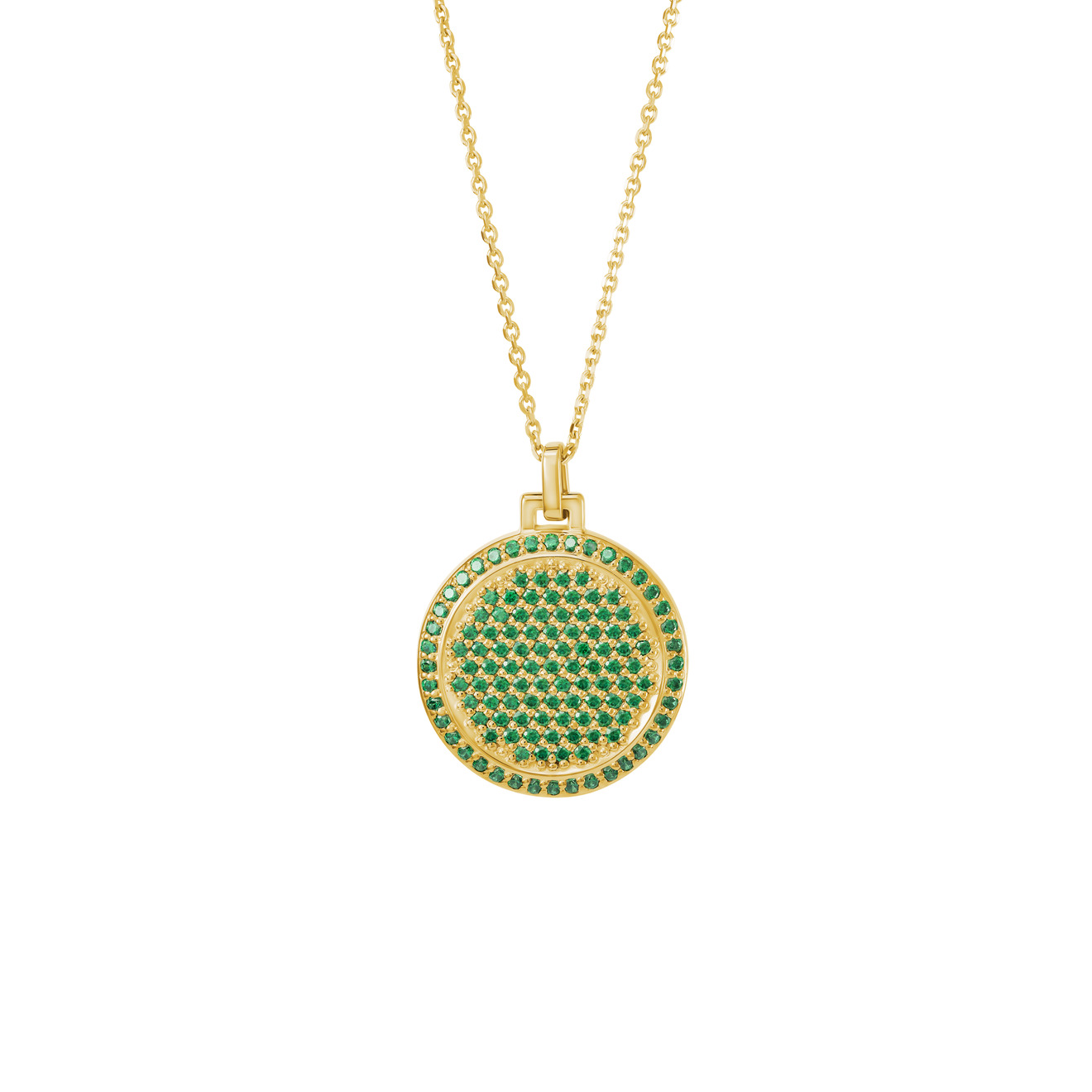 Jewlia Позолоченный медальон-круг с зелеными кристаллами