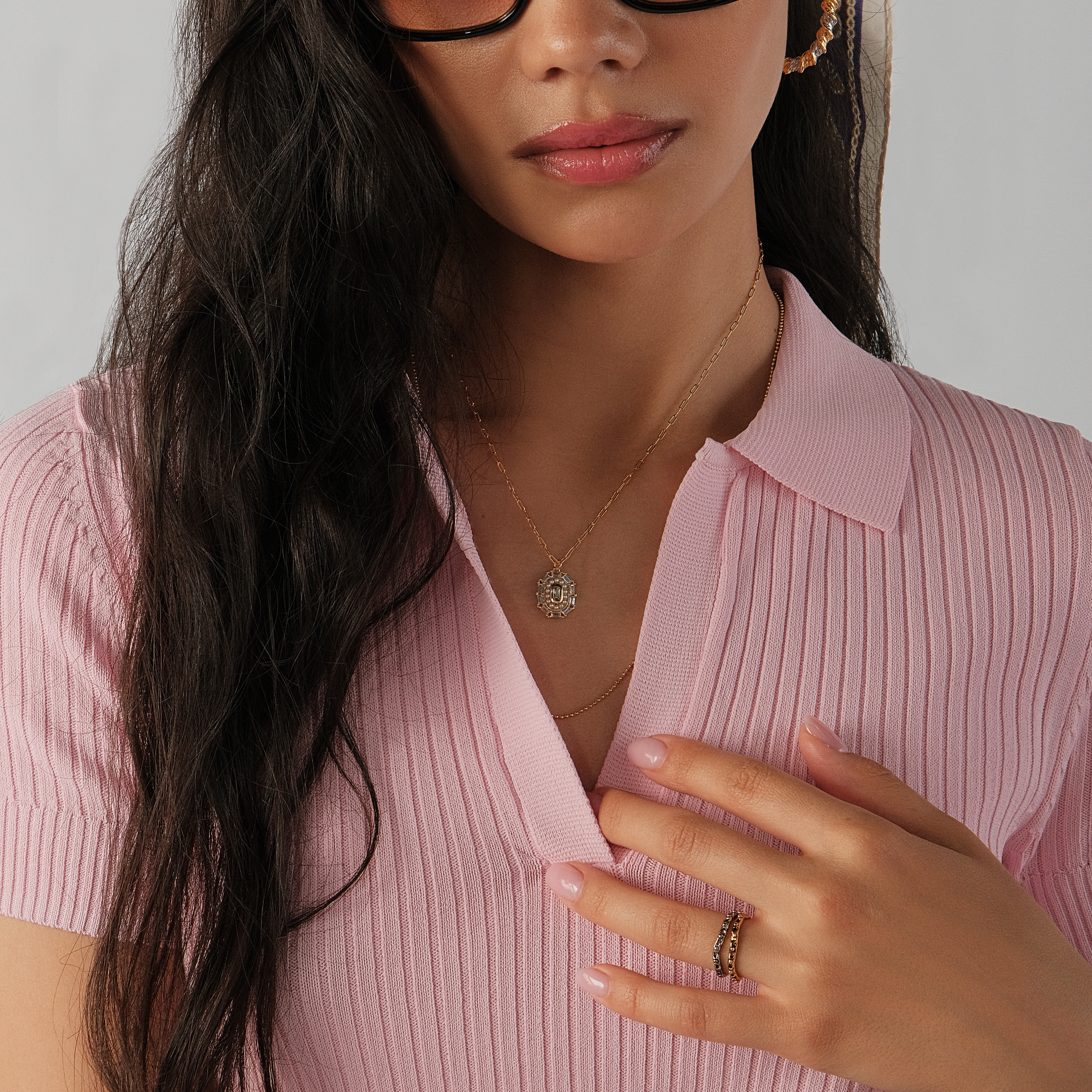 double necklace with a large medallion
