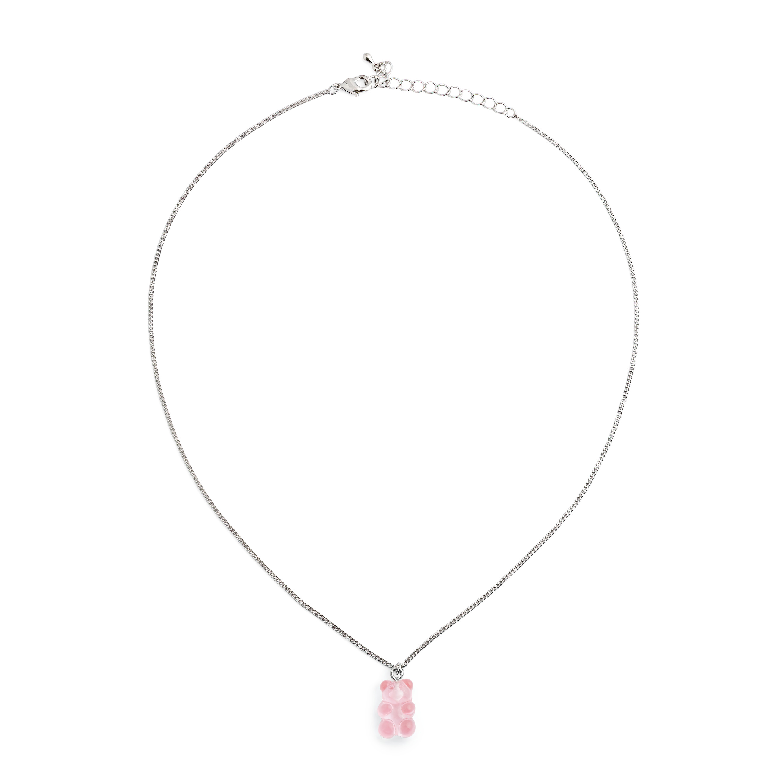 Серебристая цепочка с розовым мишкой