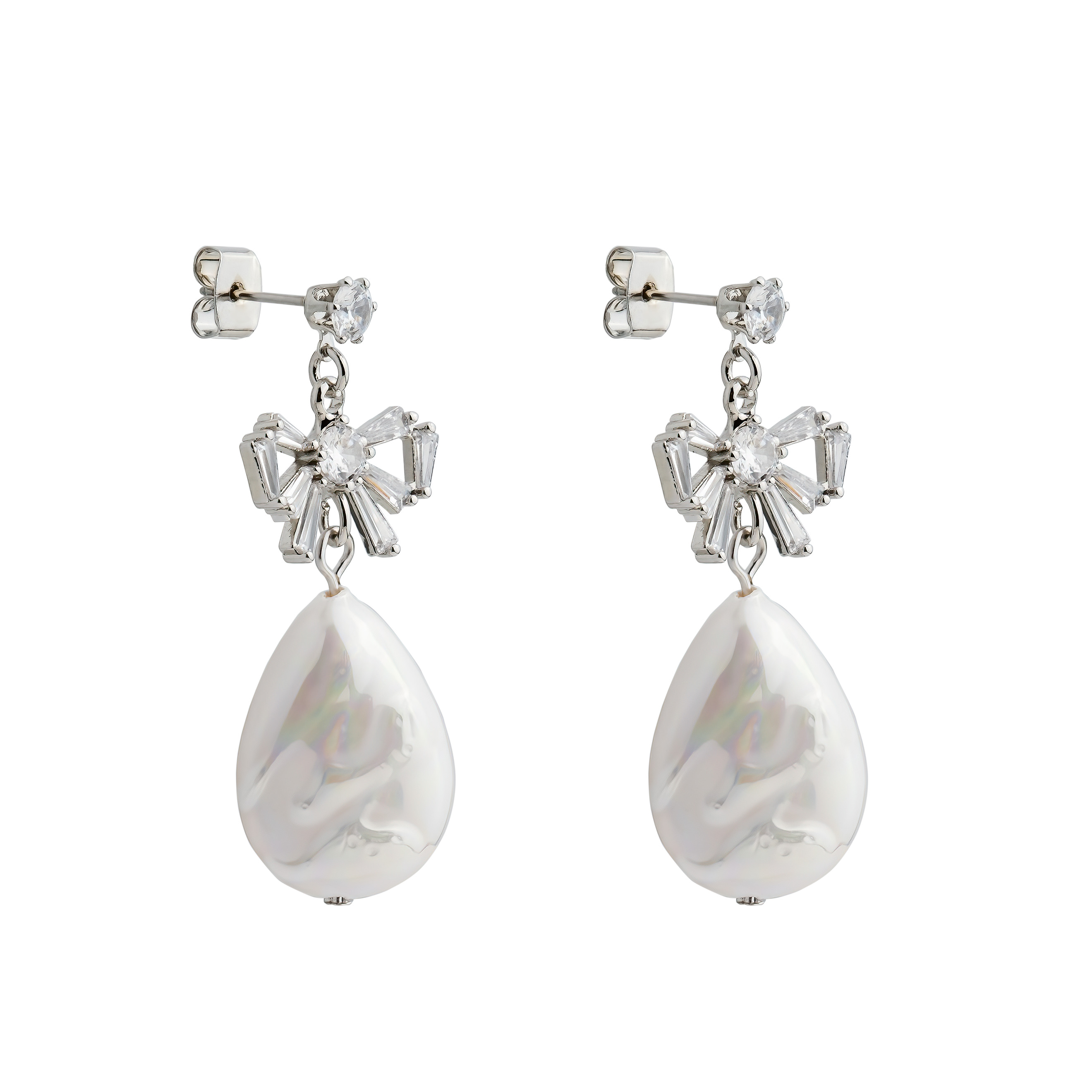 Earrings with bows and pearl pendants
