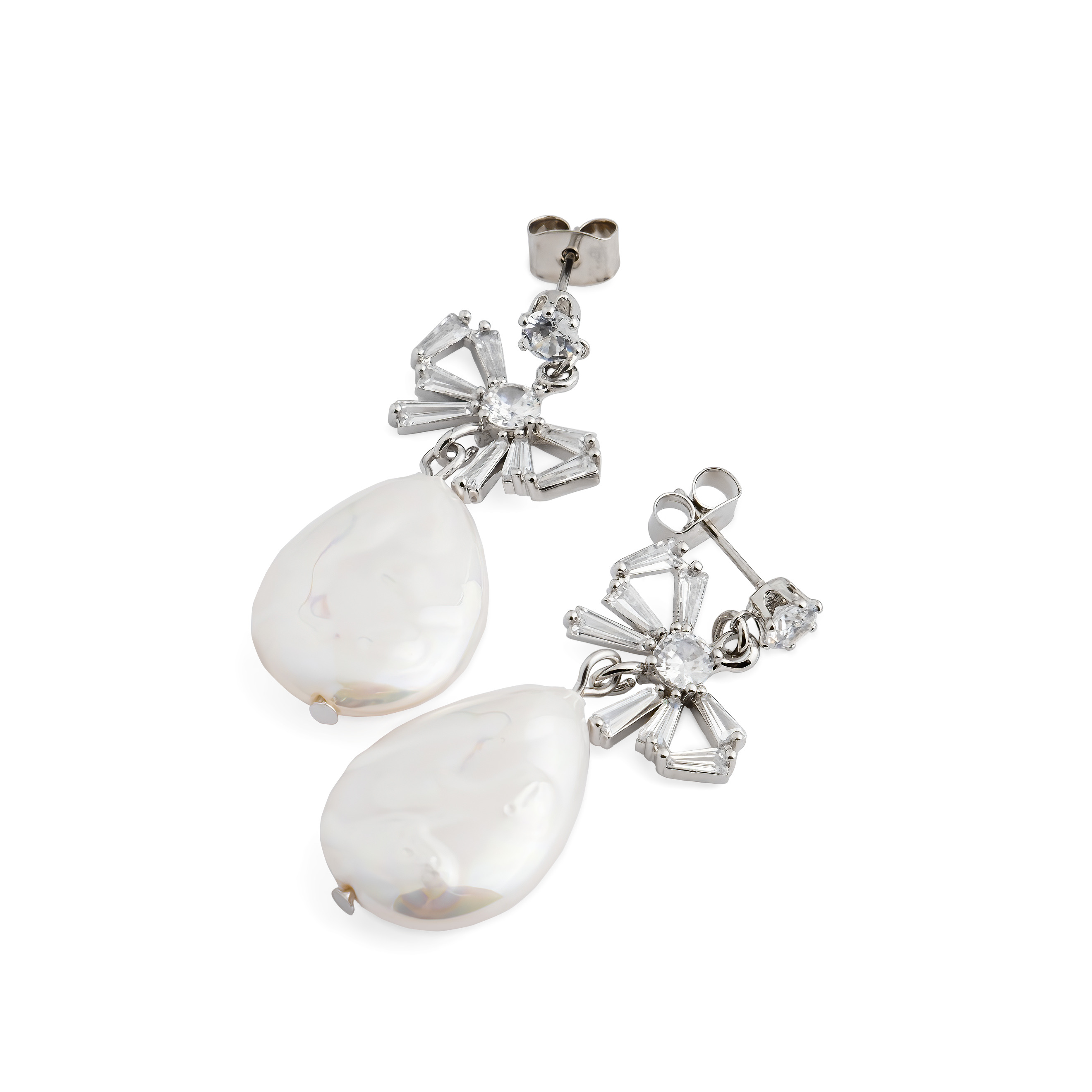 Earrings with bows and pearl pendants