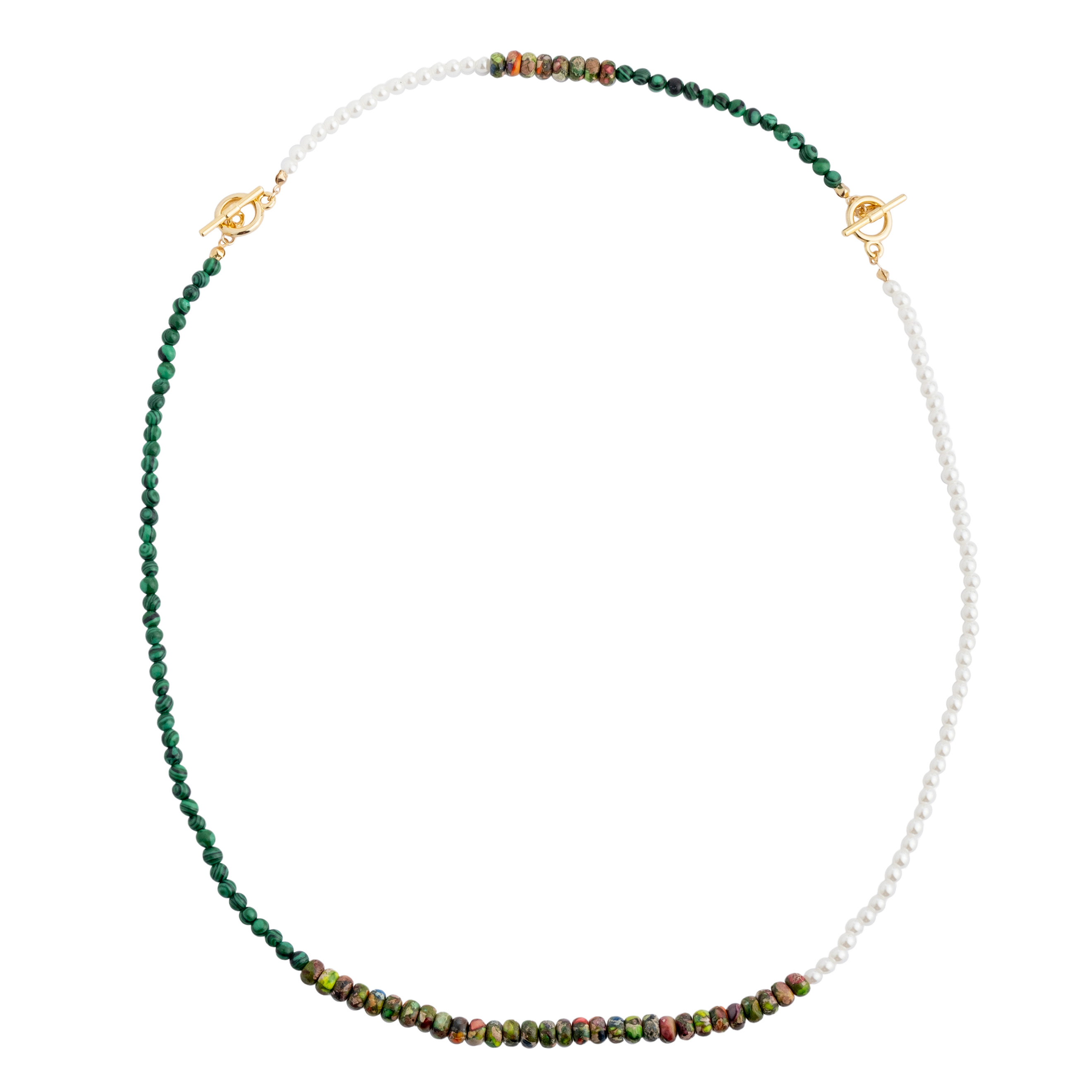 Malachite-pearl combination necklace