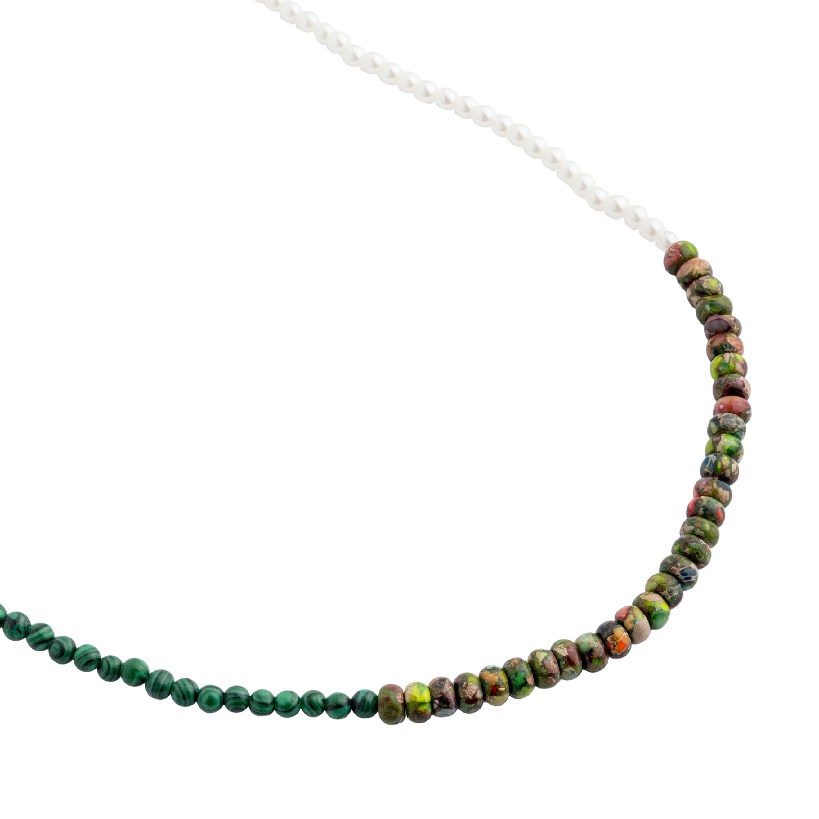 Malachite-pearl combination necklace