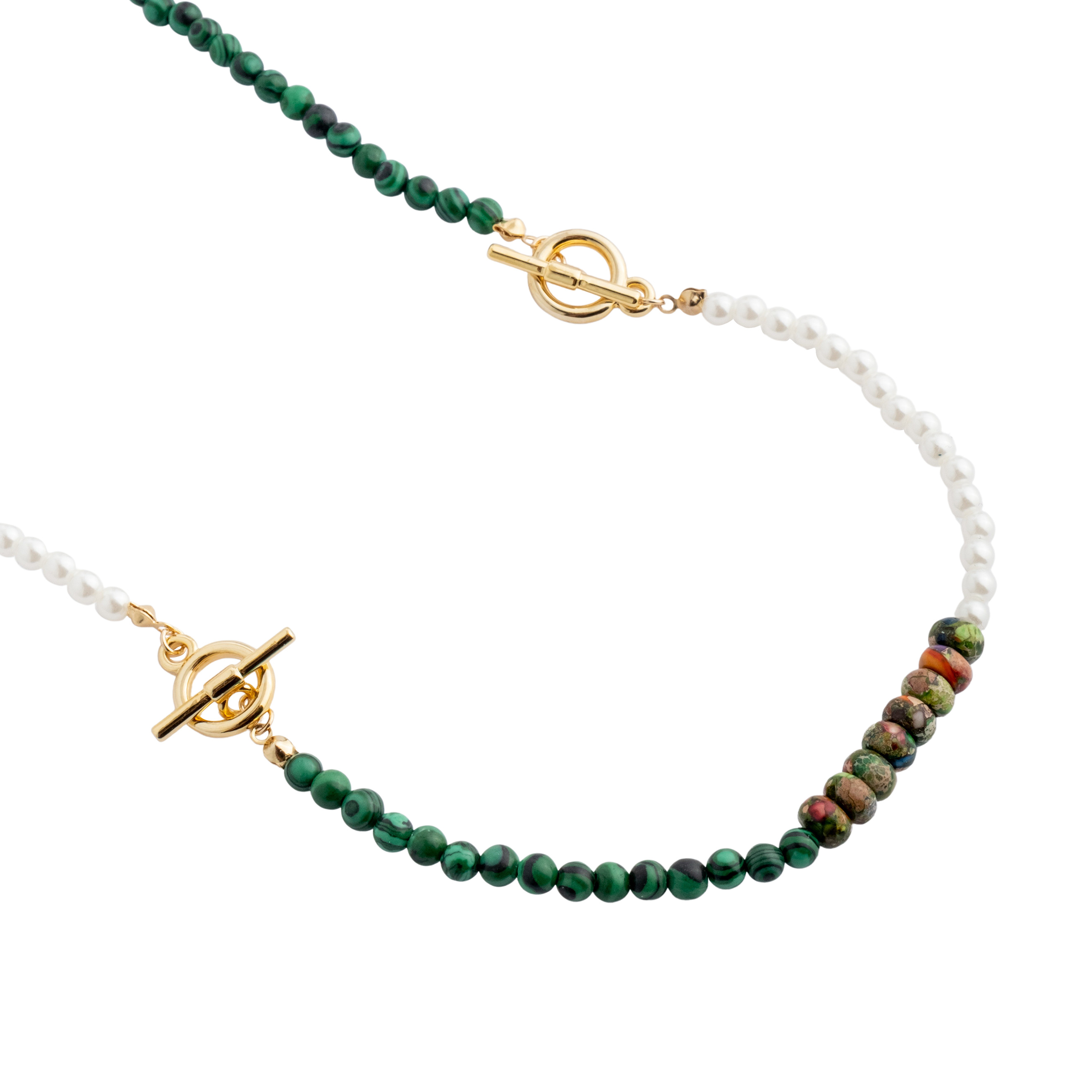 Malachite-pearl combination necklace