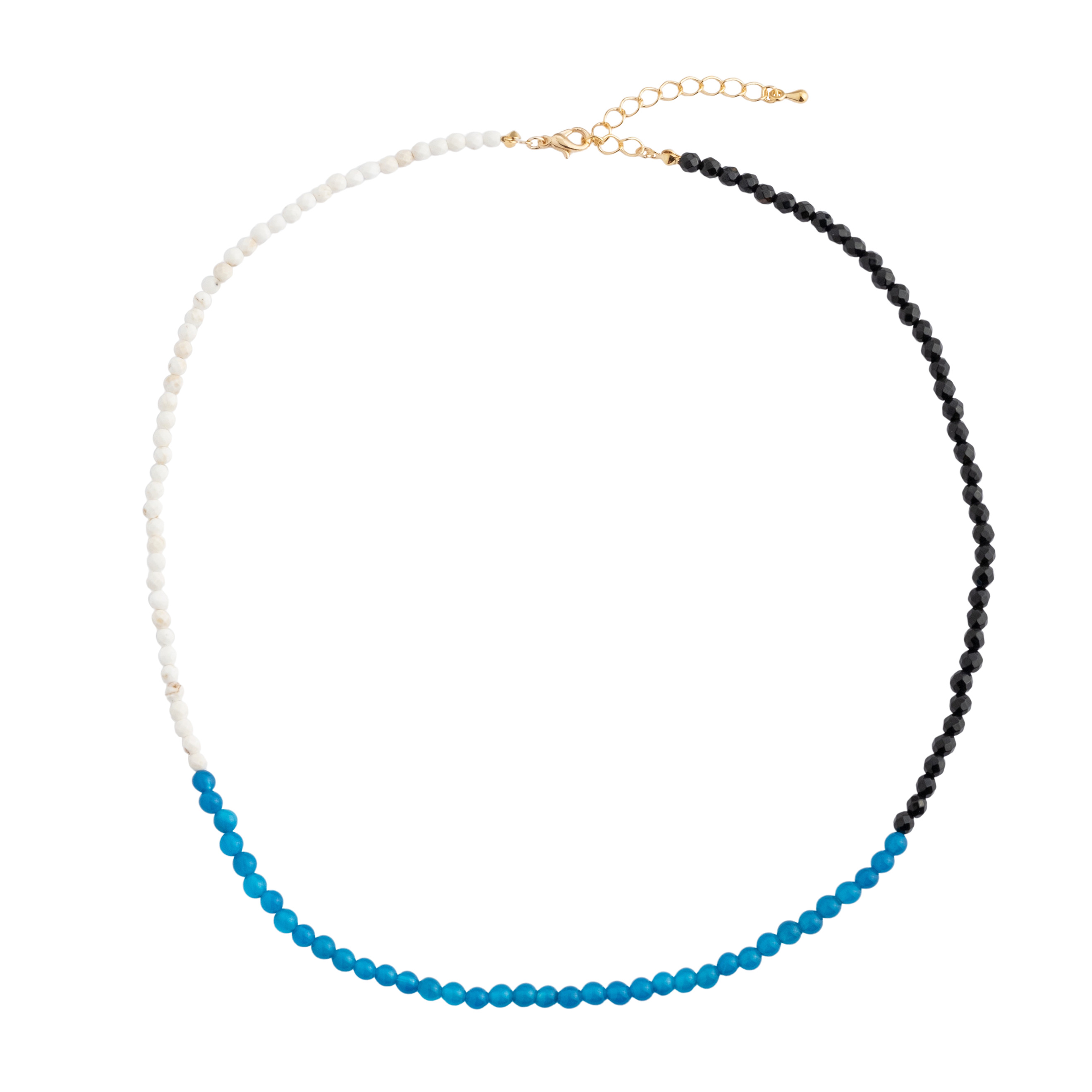 Combined necklace made of white, blue and black beads
