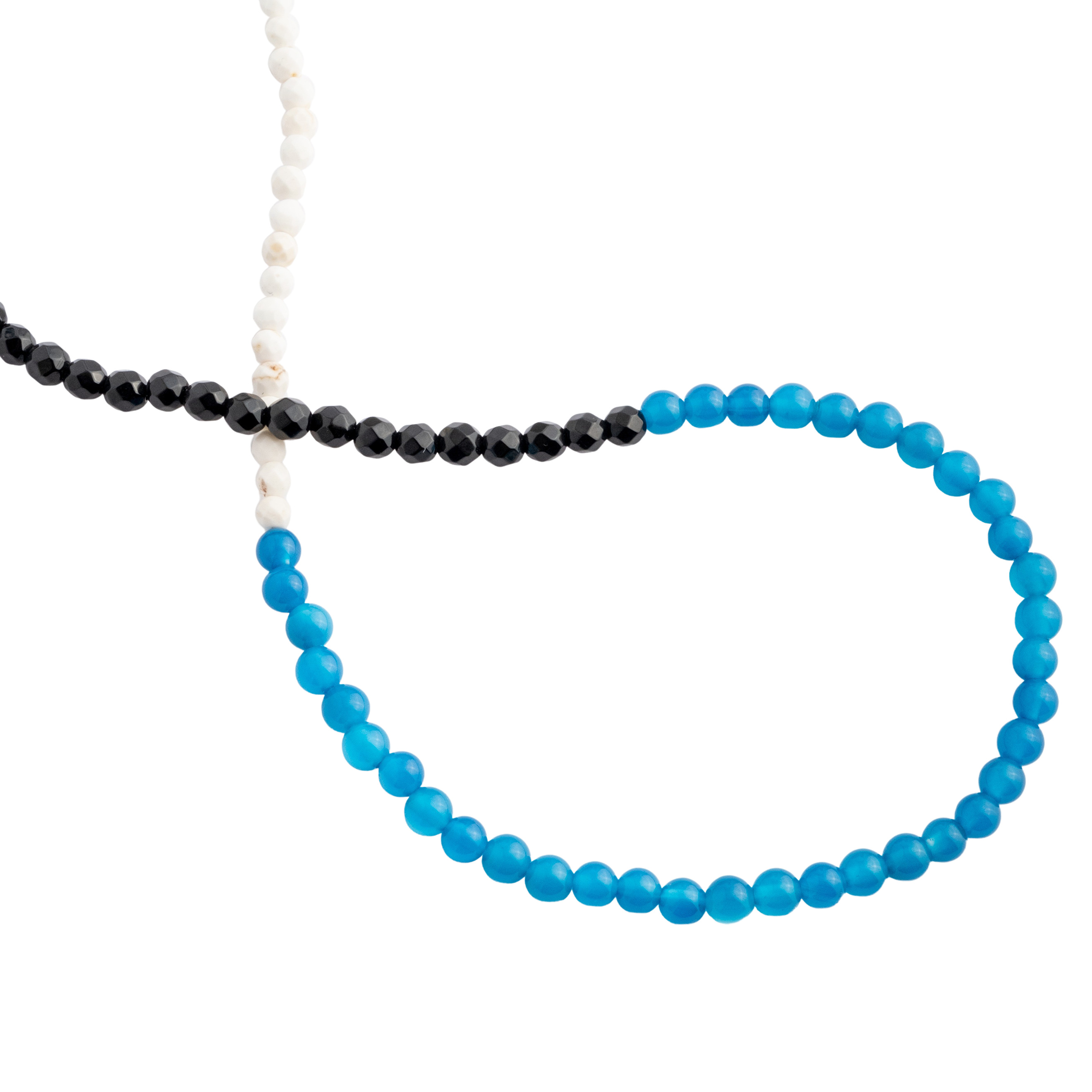 Combined necklace made of white, blue and black beads