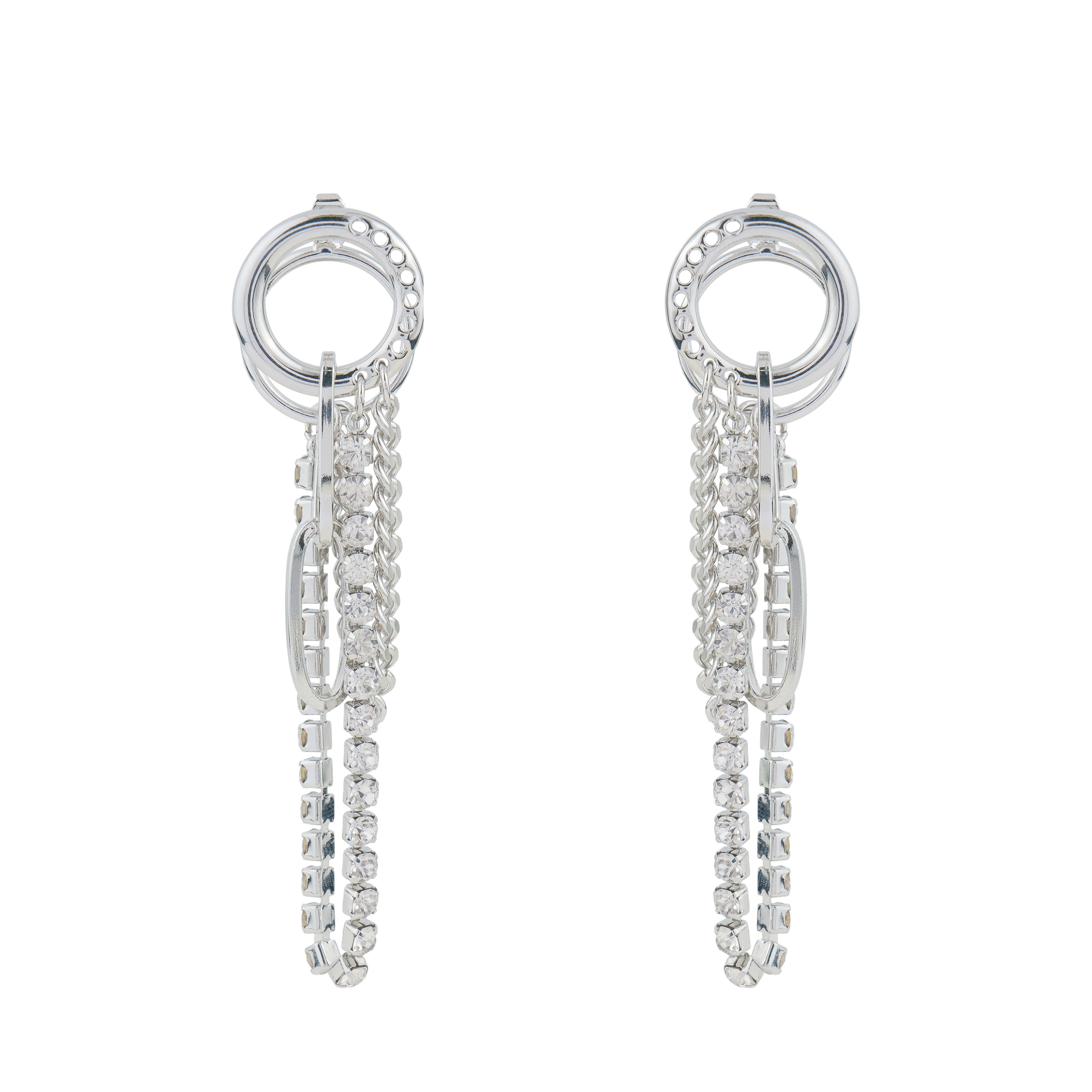 earrings with chain and crystals