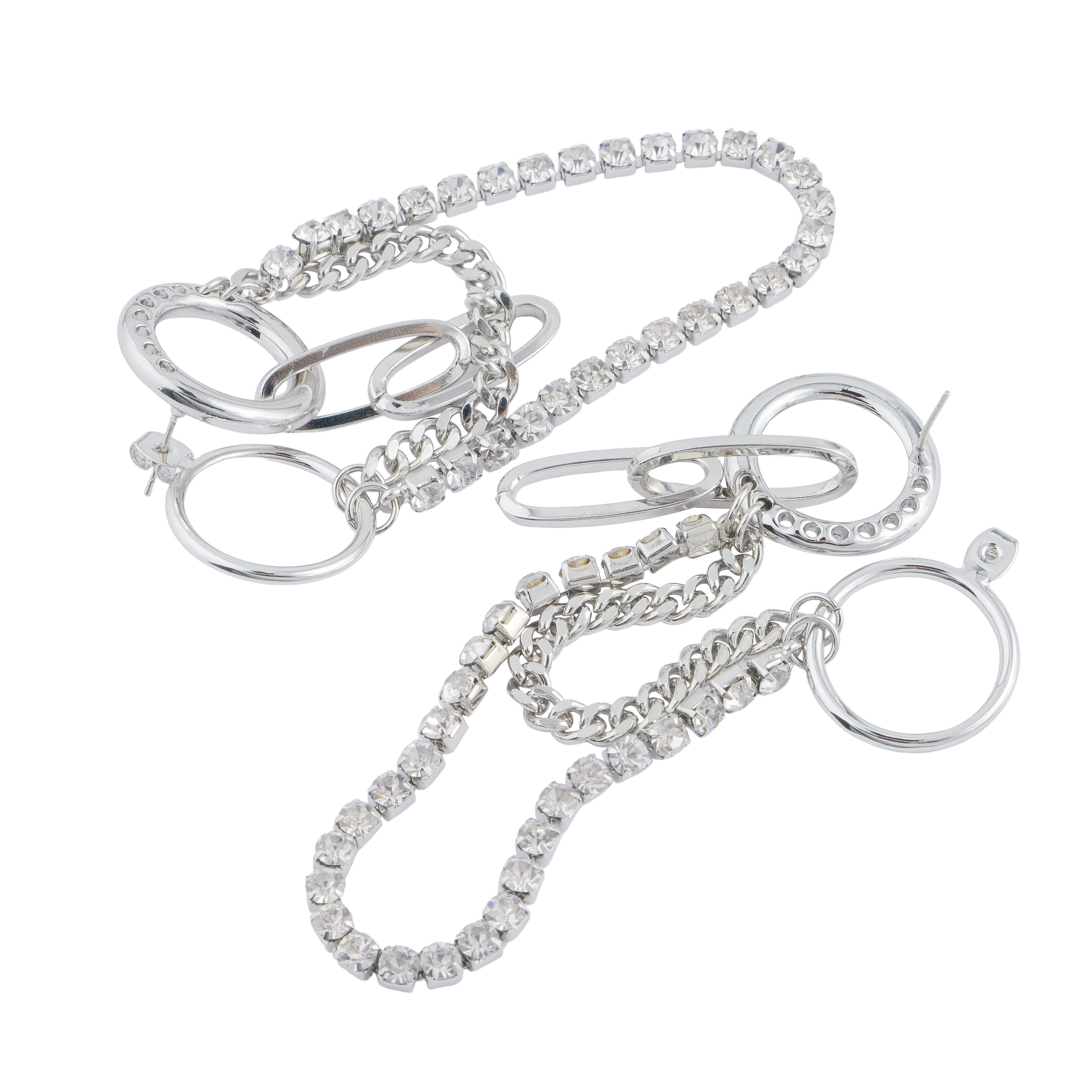 earrings with chain and crystals