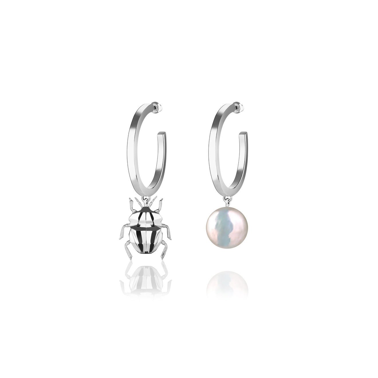 Vertigo Jewellery Lab Асимметричные серьги из серебра BUG с жемчугом vertigo jewellery lab позолоченный браслет bug pearl из серебра с жемчугом