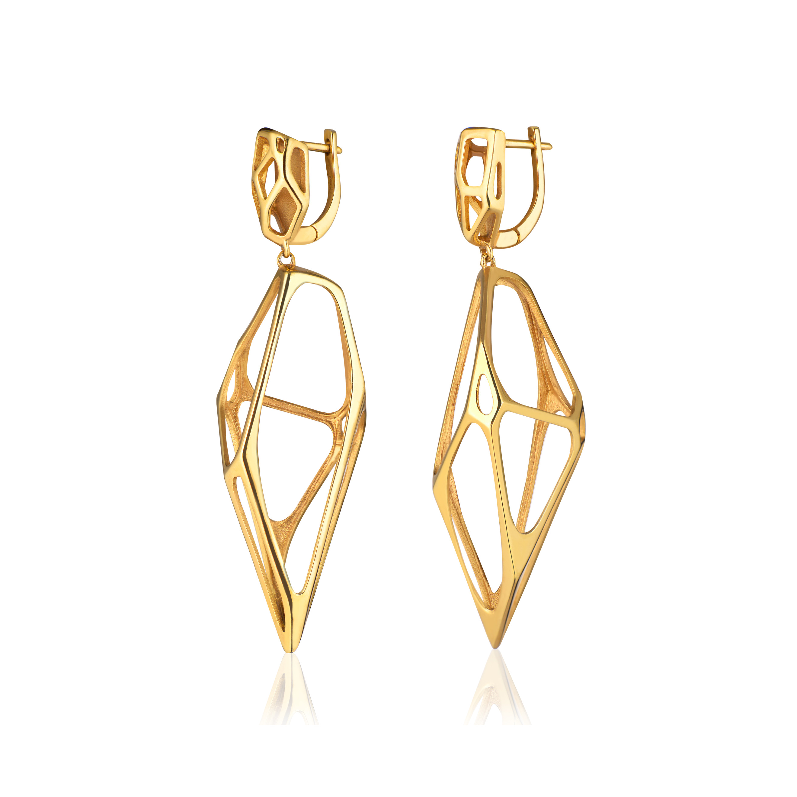 Серьги большие “CELL MONO” gold, серебро 925, позолота 24К