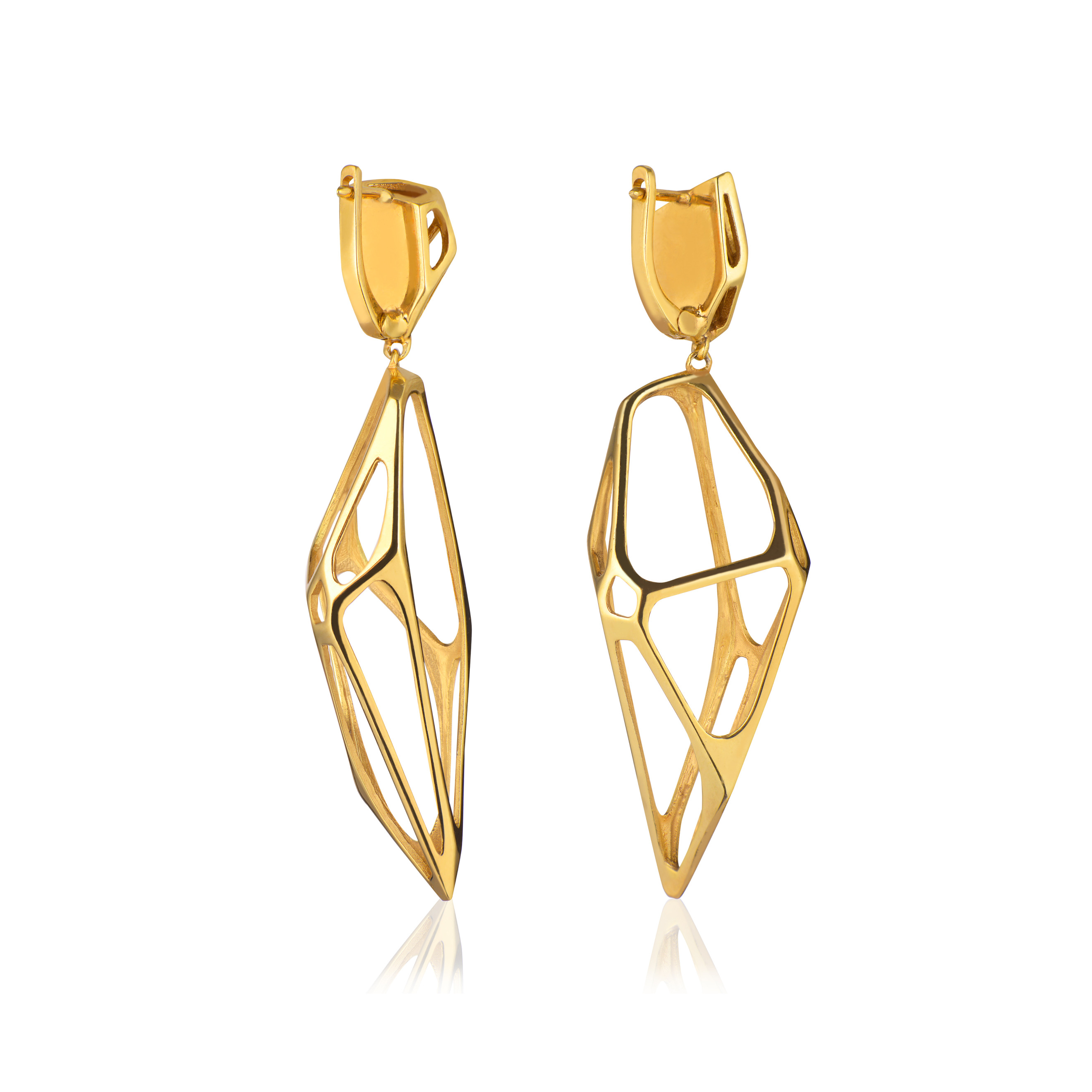 Серьги большие “CELL MONO” gold, серебро 925, позолота 24К