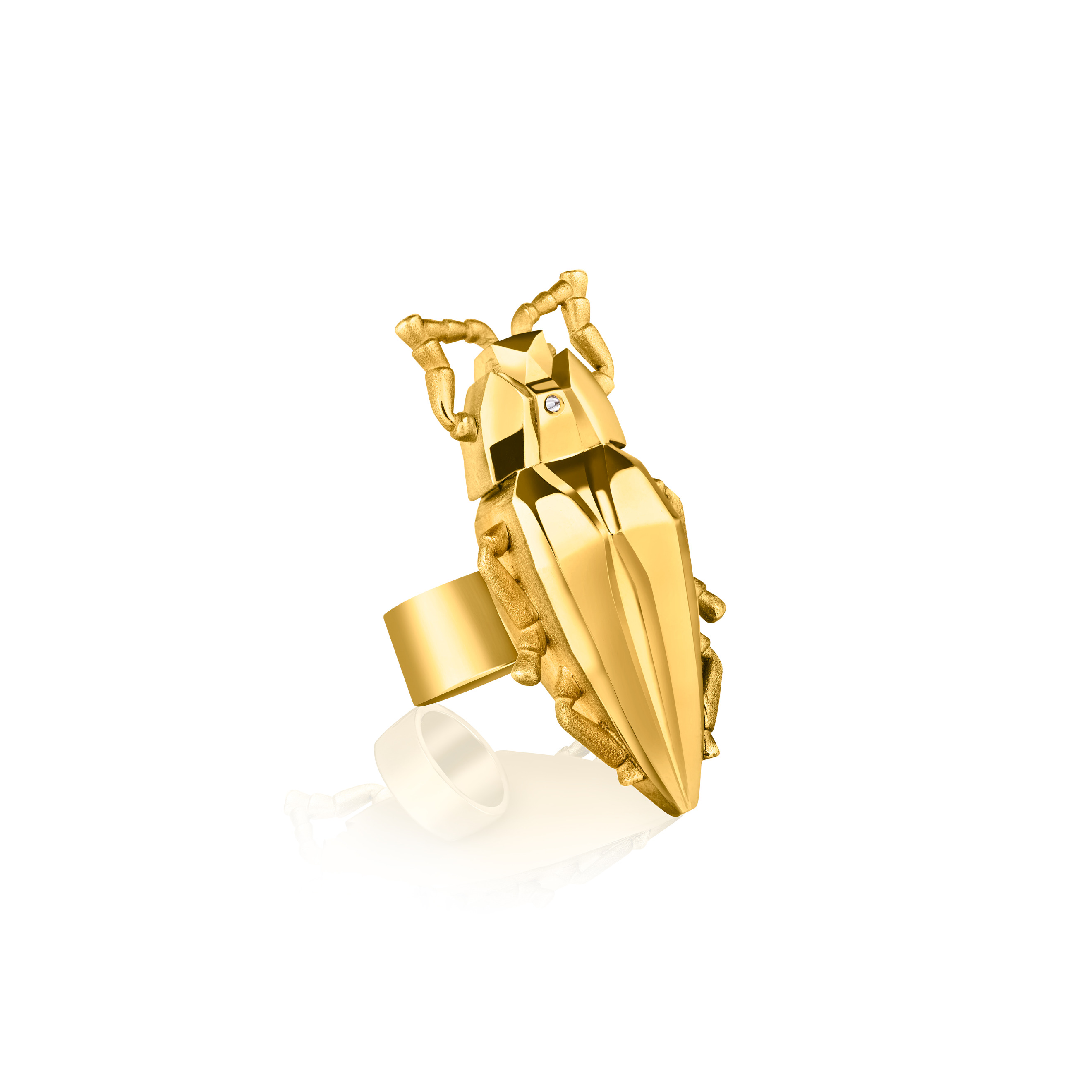Кольцо СLEOPTR gold 17, серебро 925, позолота 24K, бел. бриллиант 0.008ct