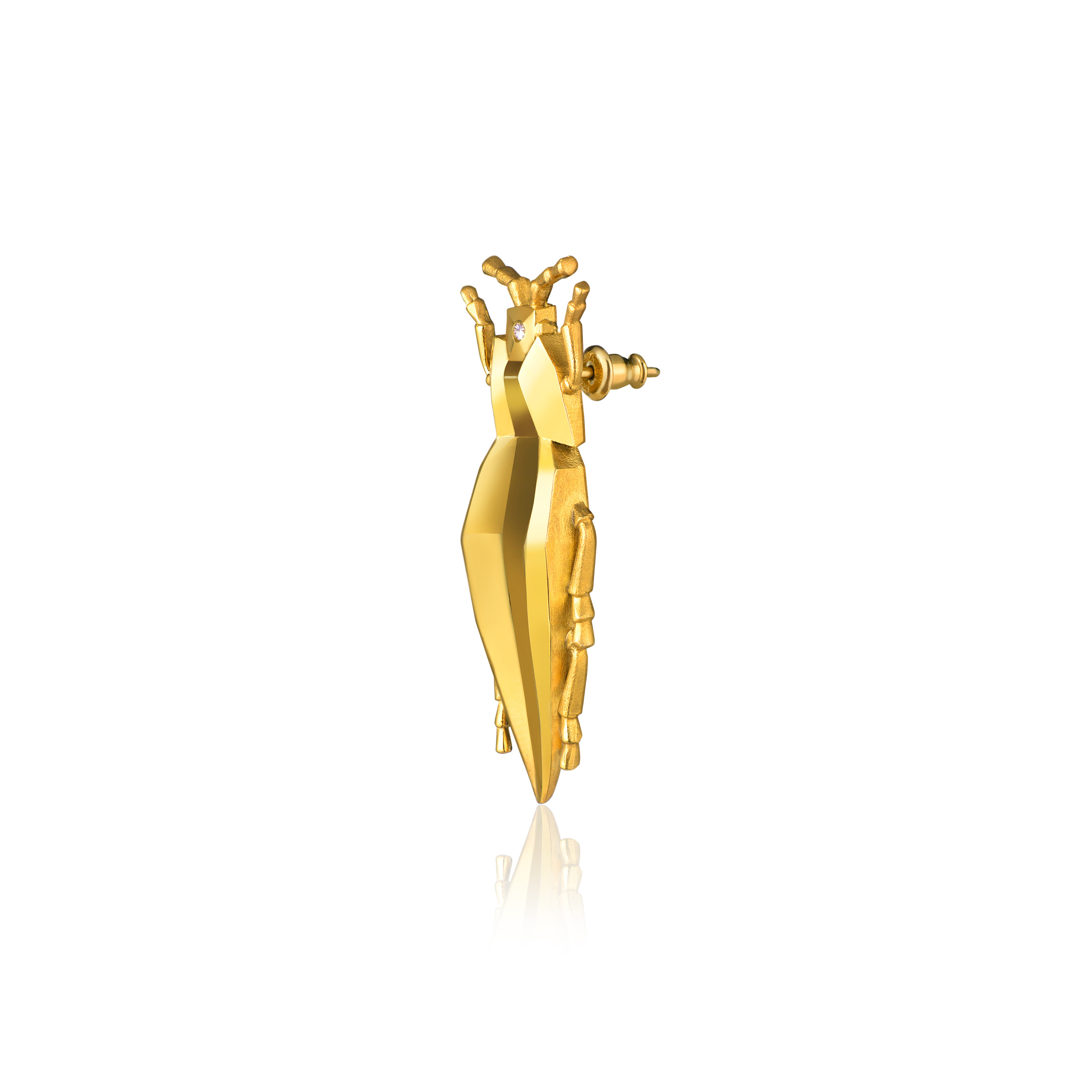 Моносерьга СLEOPTR gold, серебро 925, позолота 24K, бел. бриллиант 0.008ct