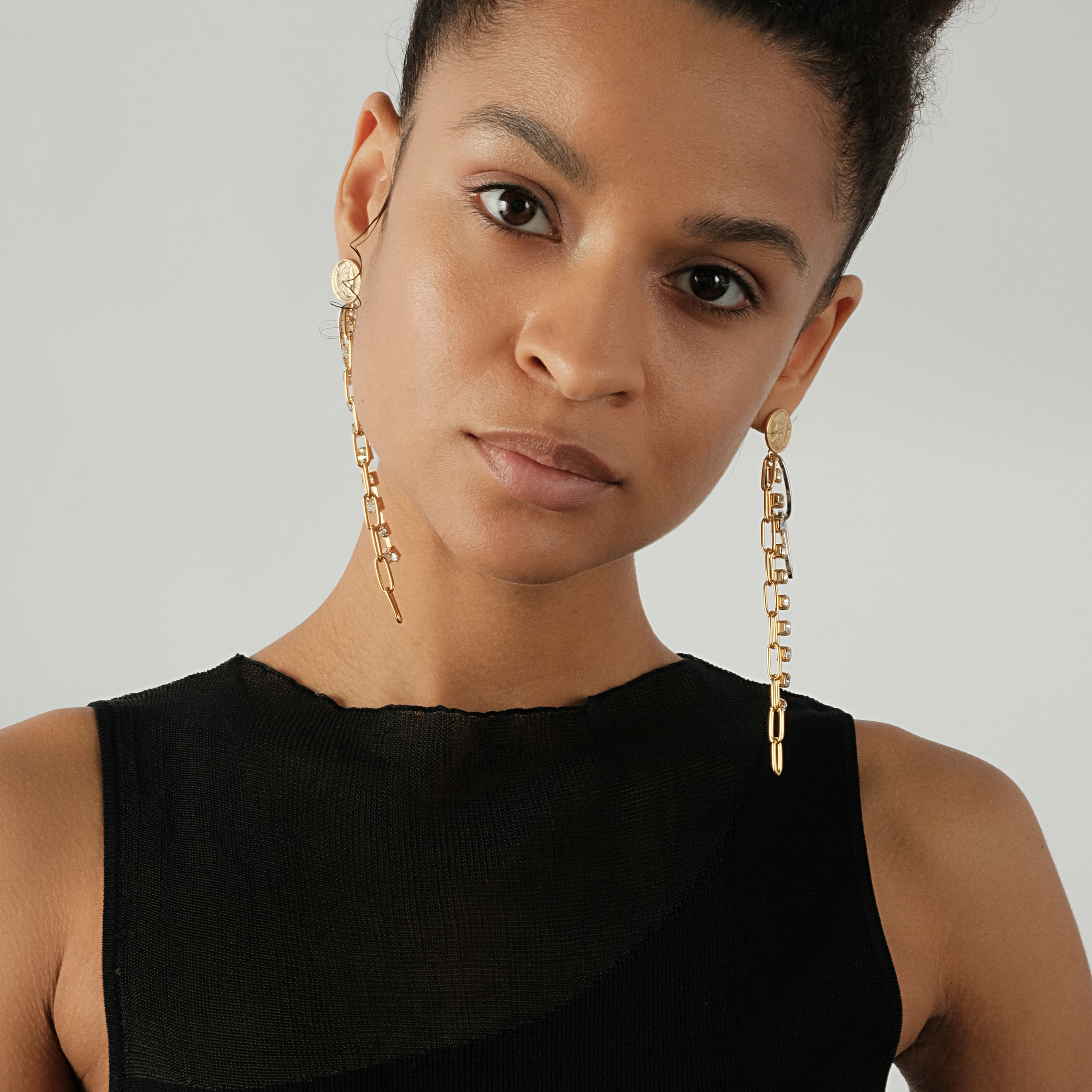 Coin Earrings with chain and Crystals