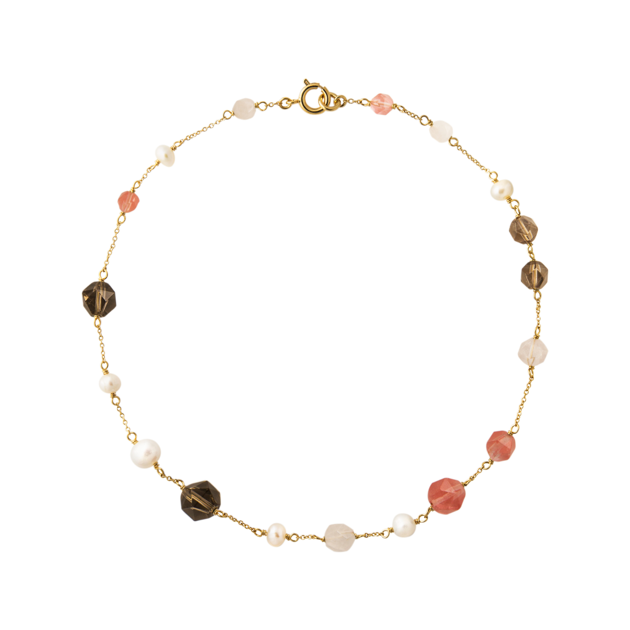 Gold-plated necklace with quartz and pearls