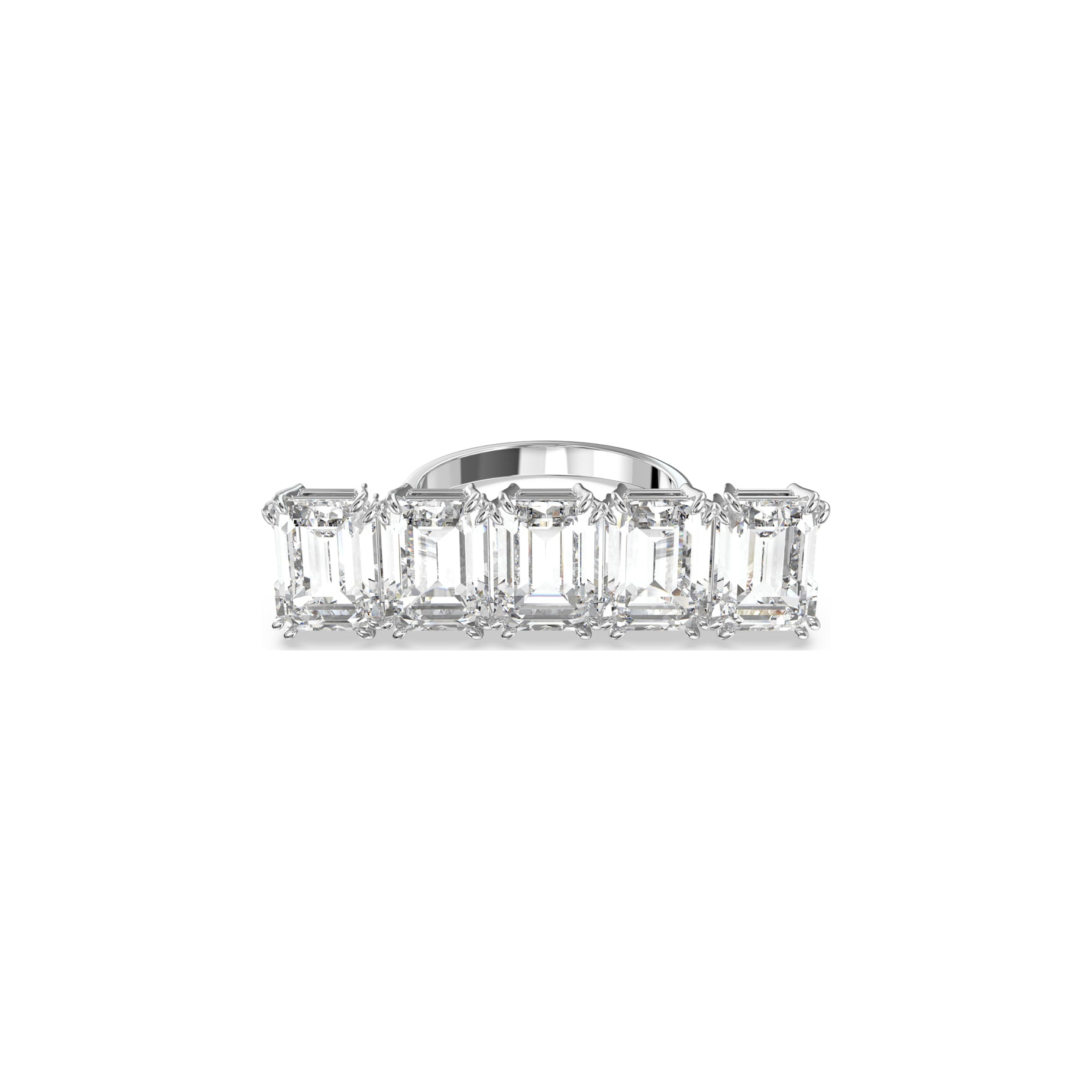 Серебристое кольцо с прямоугольной вставкой с кристаллами Swarovski