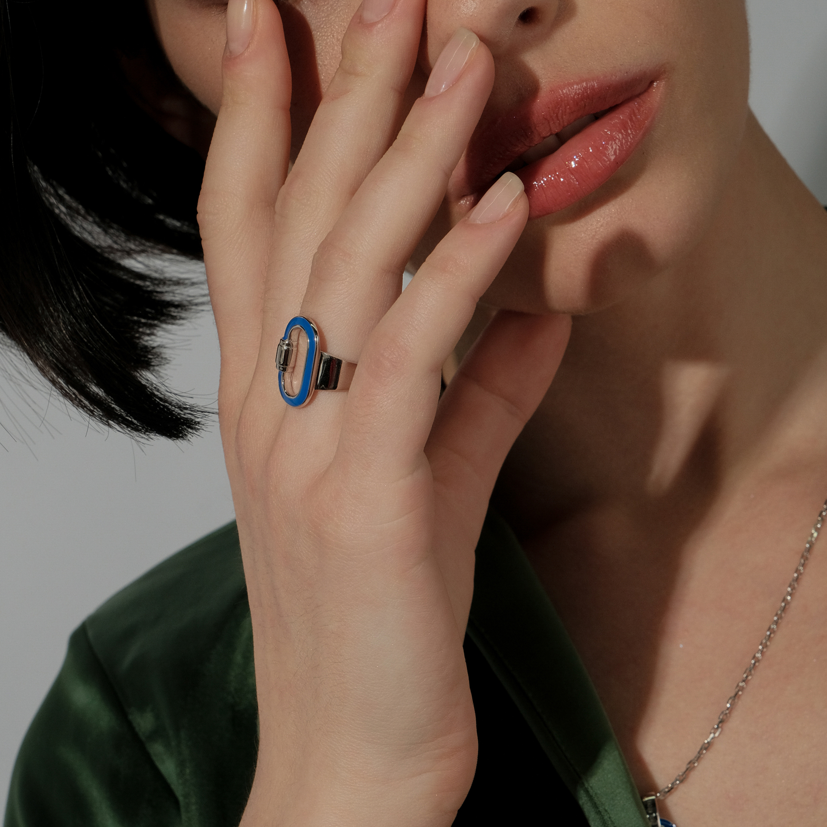 Silver ring with blue insert