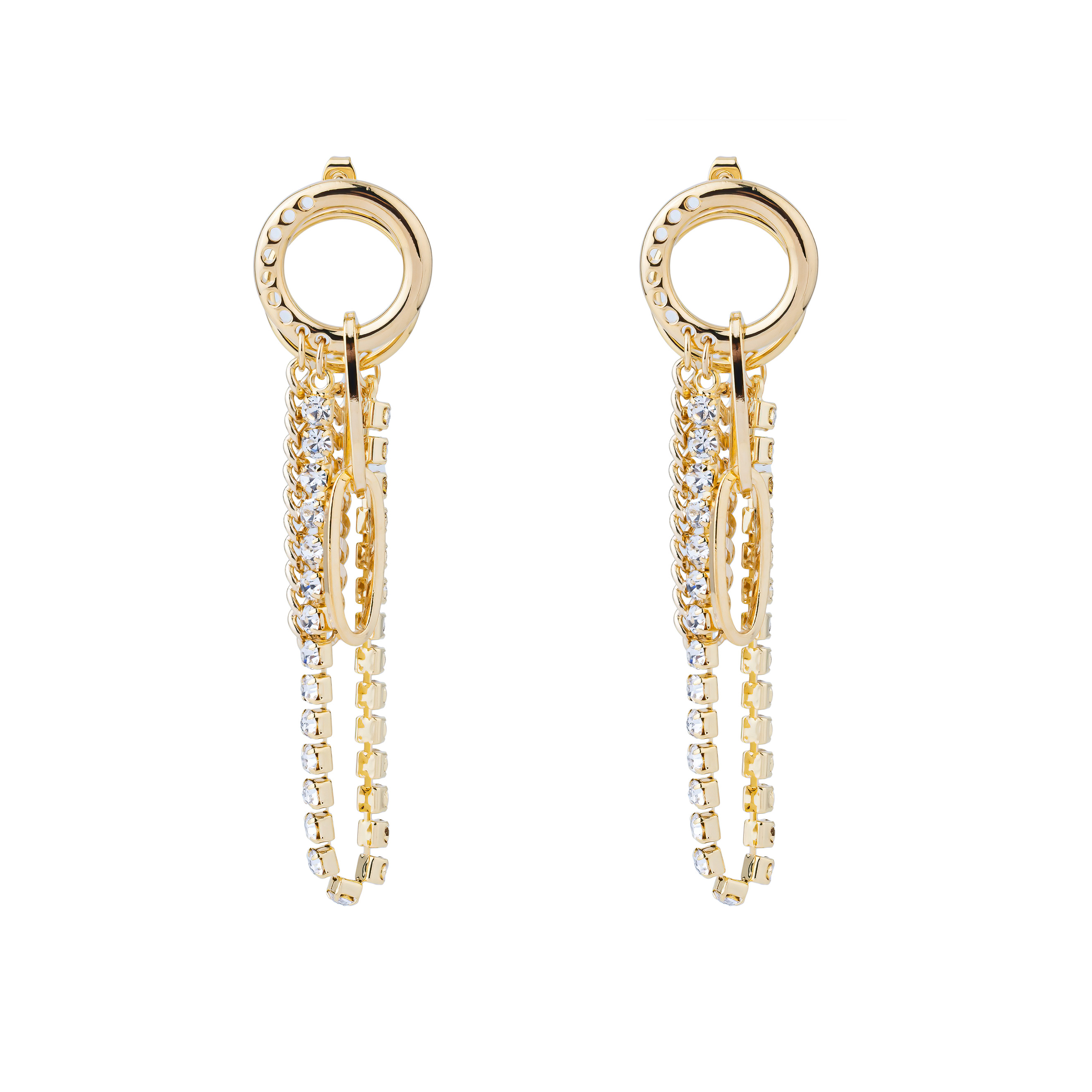earrings with chain and crystals