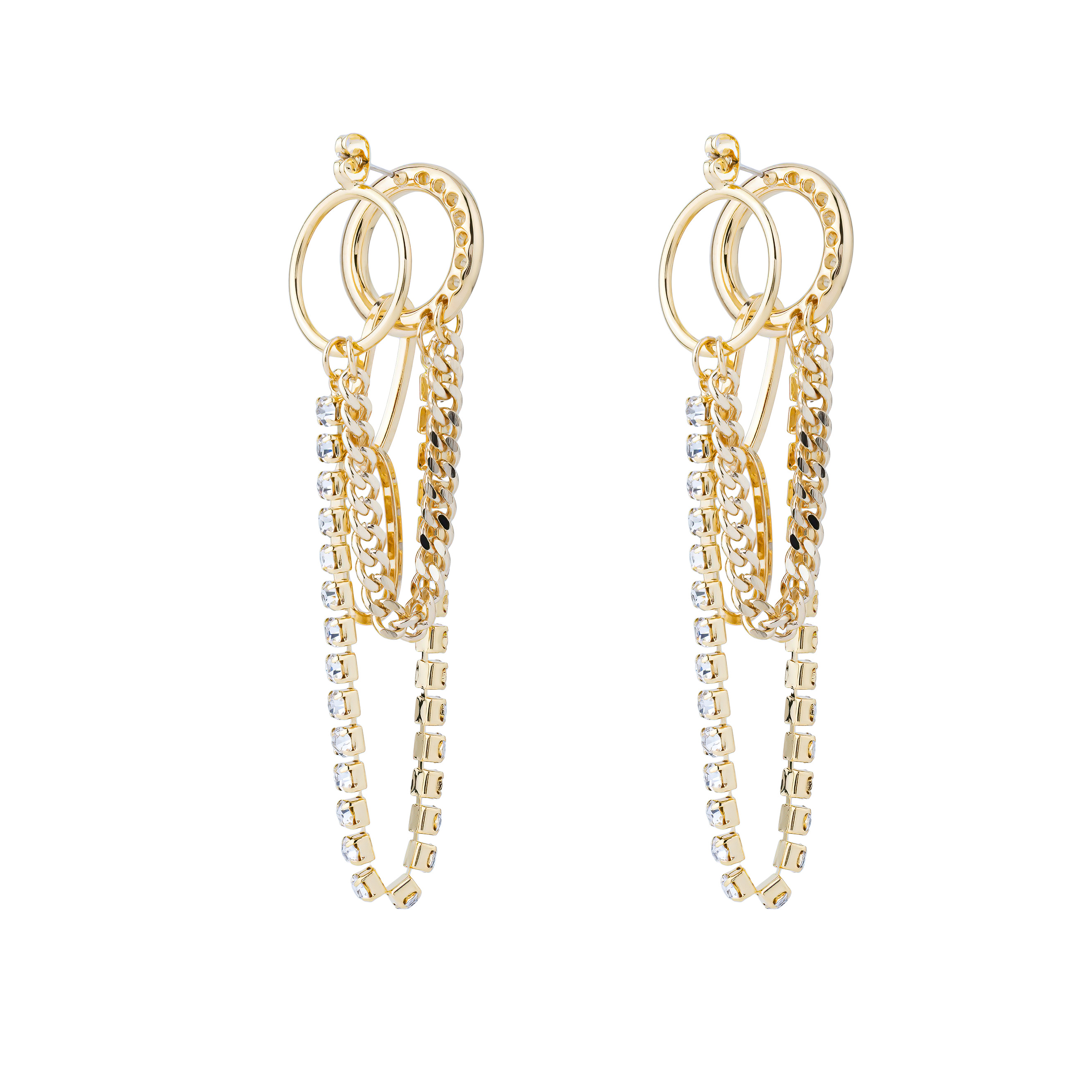 earrings with chain and crystals