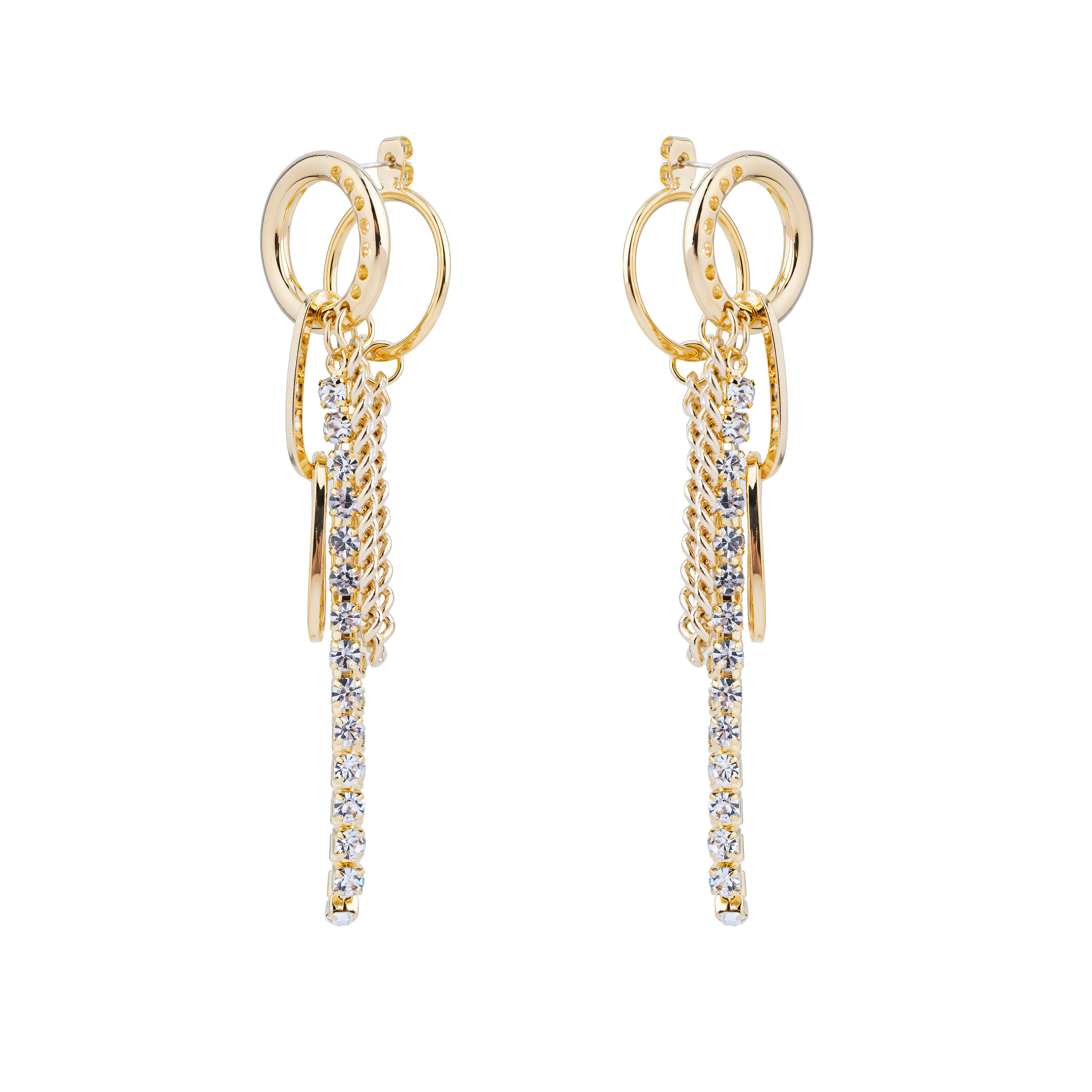 earrings with chain and crystals