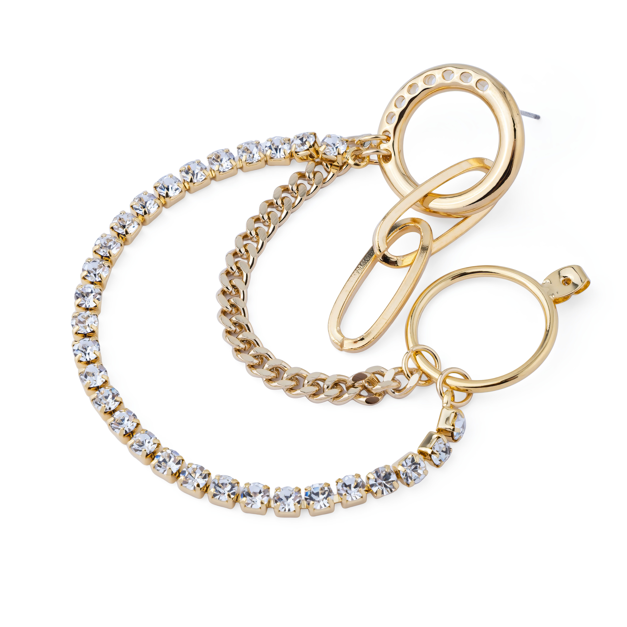 earrings with chain and crystals