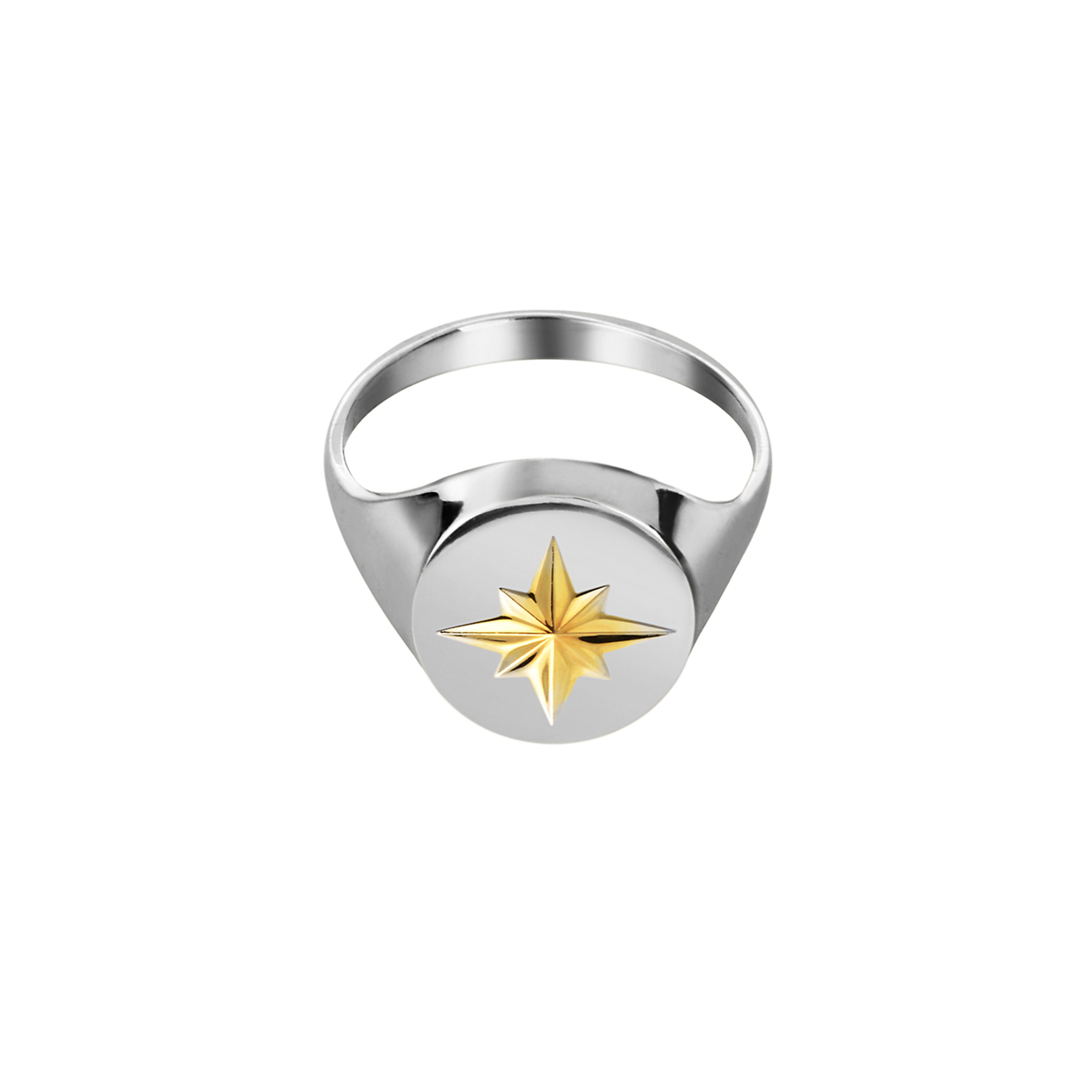LUSIN Jewelry Биколорная печатка из серебра Star Signet ring korean fashion personality rotatable eight pointed star opening ring female temperament wild retro ring trend party jewelry