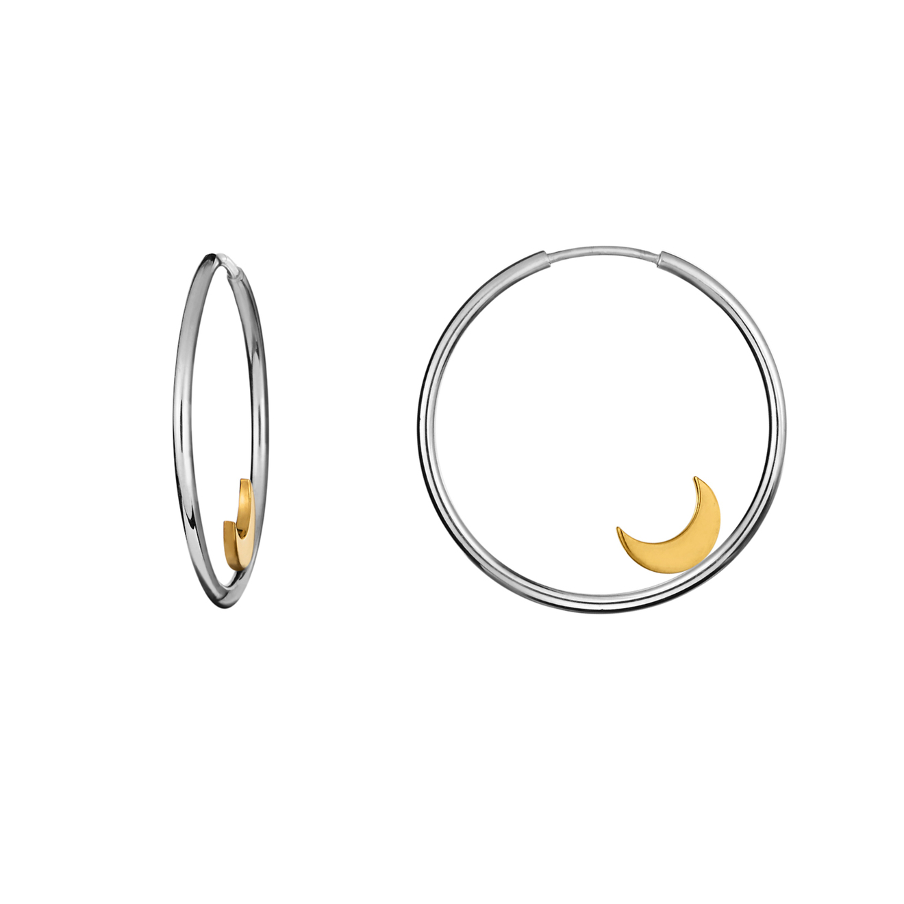 LUSIN Jewelry Серьги-кольца из серебра с золотистым полумесяцем Moon Hoops