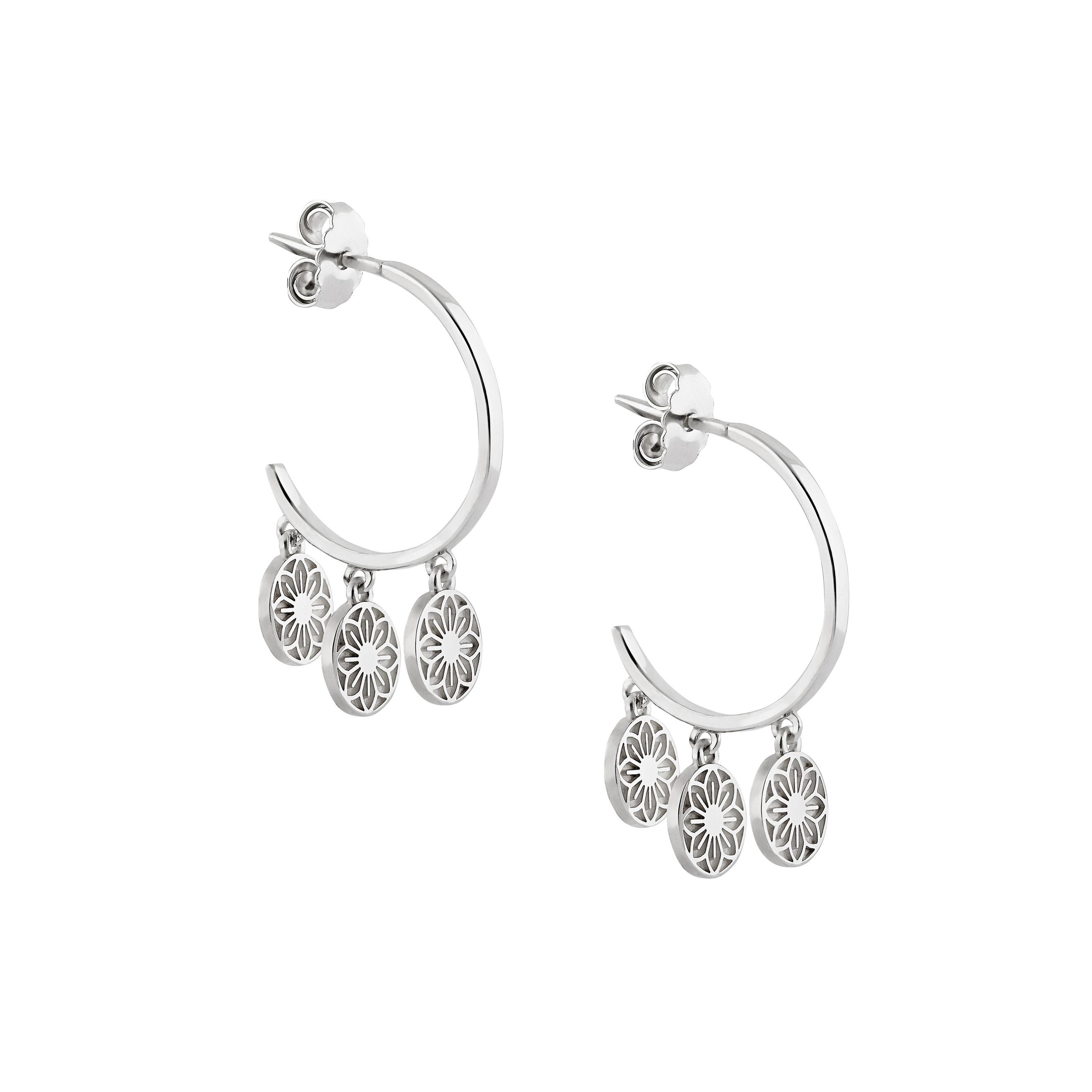 Серьги-кольца из серебра SATÓ earrings с подвесками-цветами