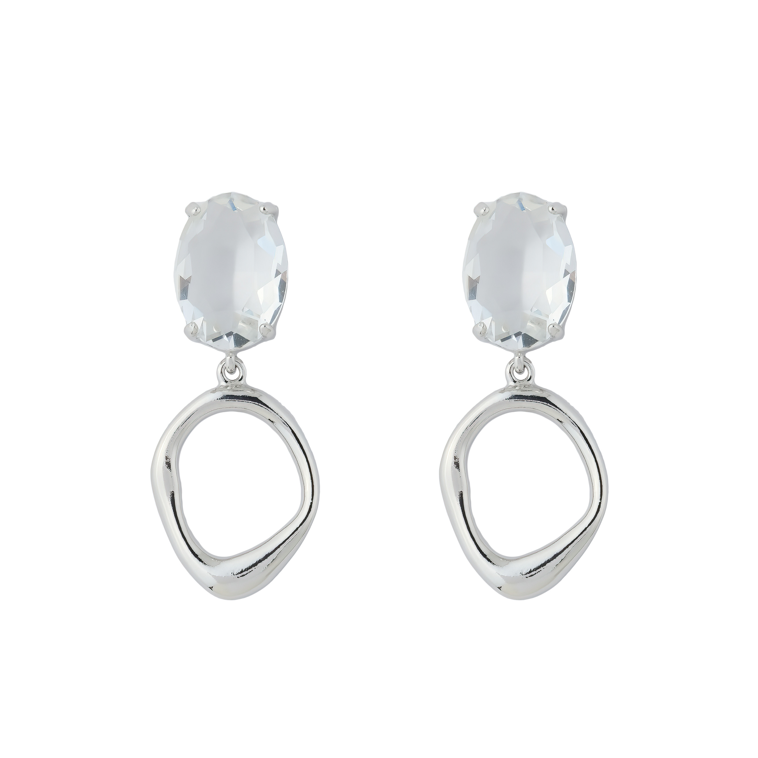 Серебристые серьги-овалы с вставкой из стекла