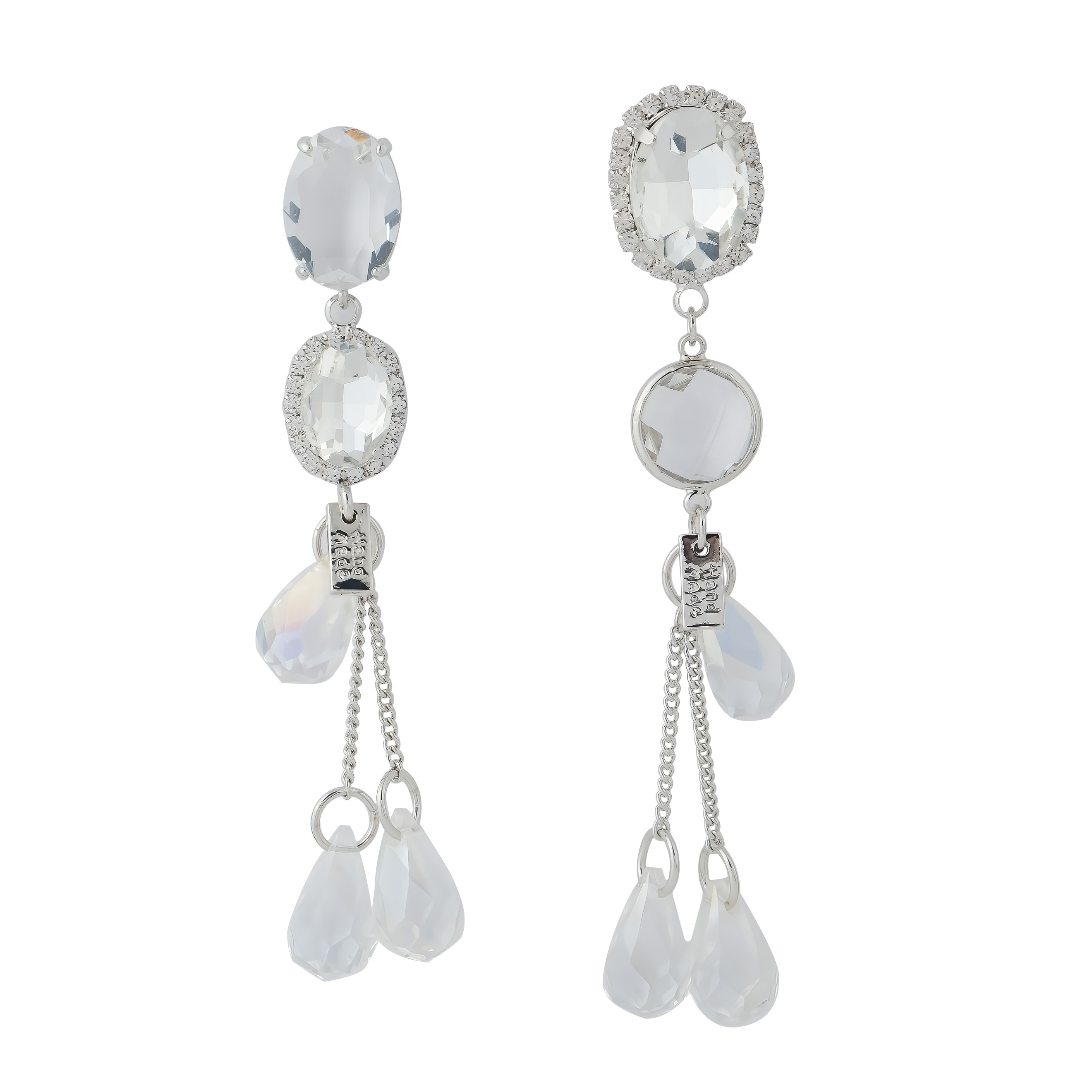asymmetric earrings with glass inserts